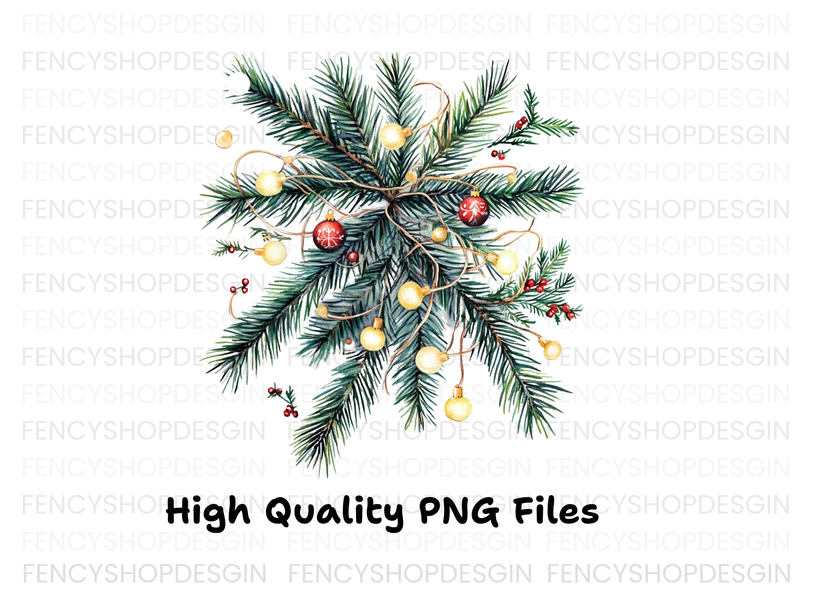 Christmas Pine Branch with Lights Clipart Bundle