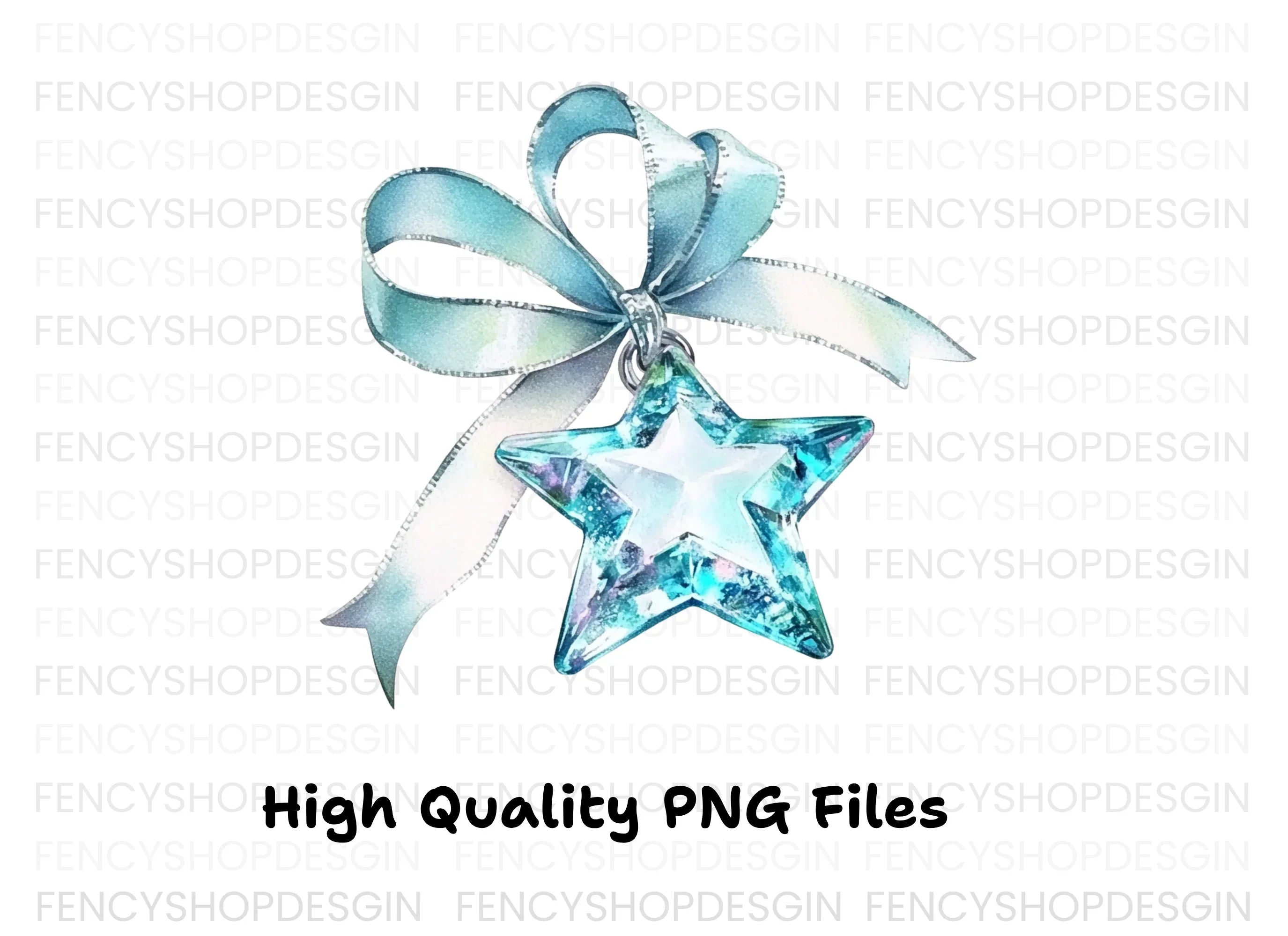 Blue Crystal Star Ribbons Clipart Bundle