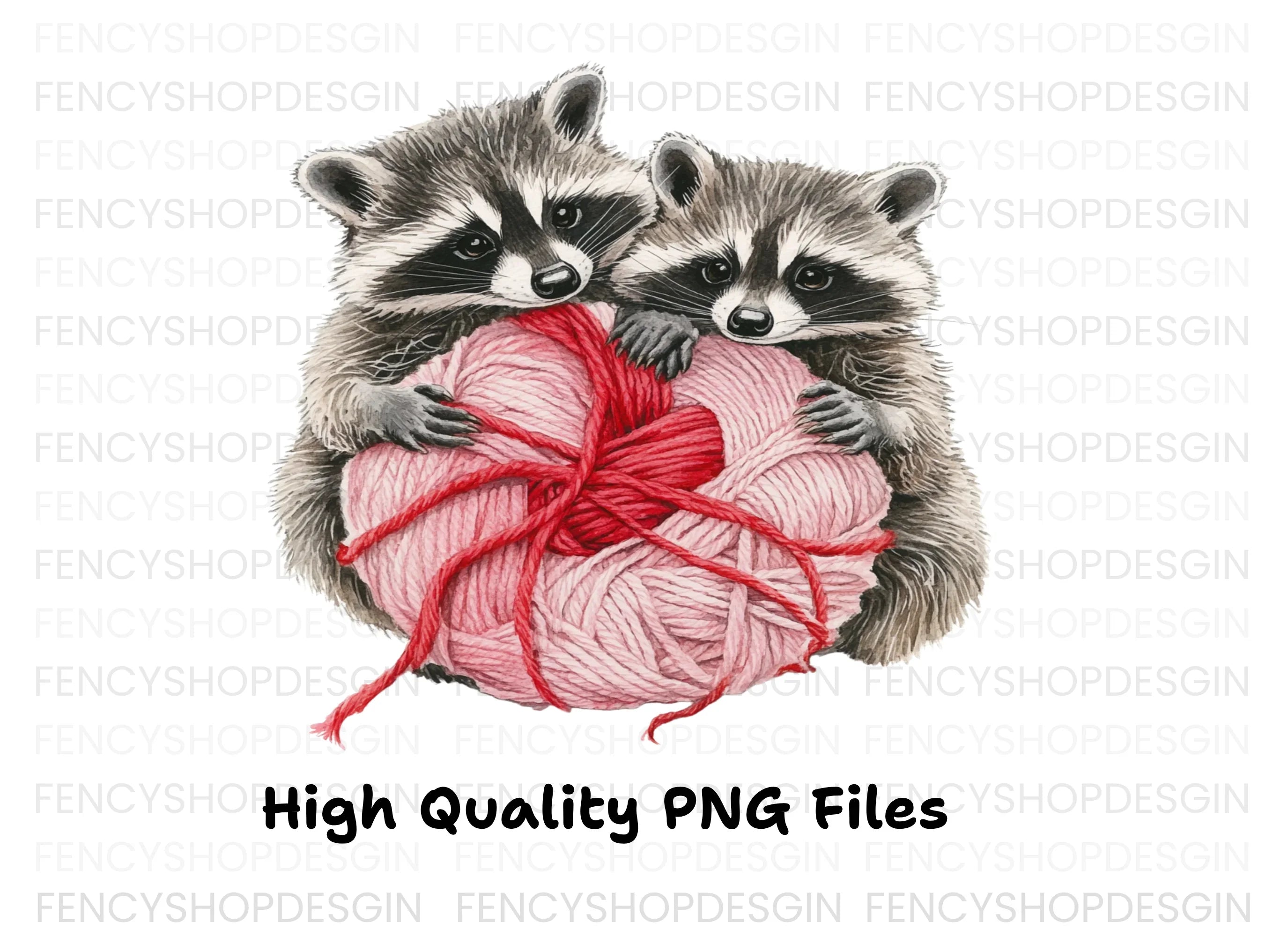 Cute Raccoons with Yarn Heart Clipart Bundle