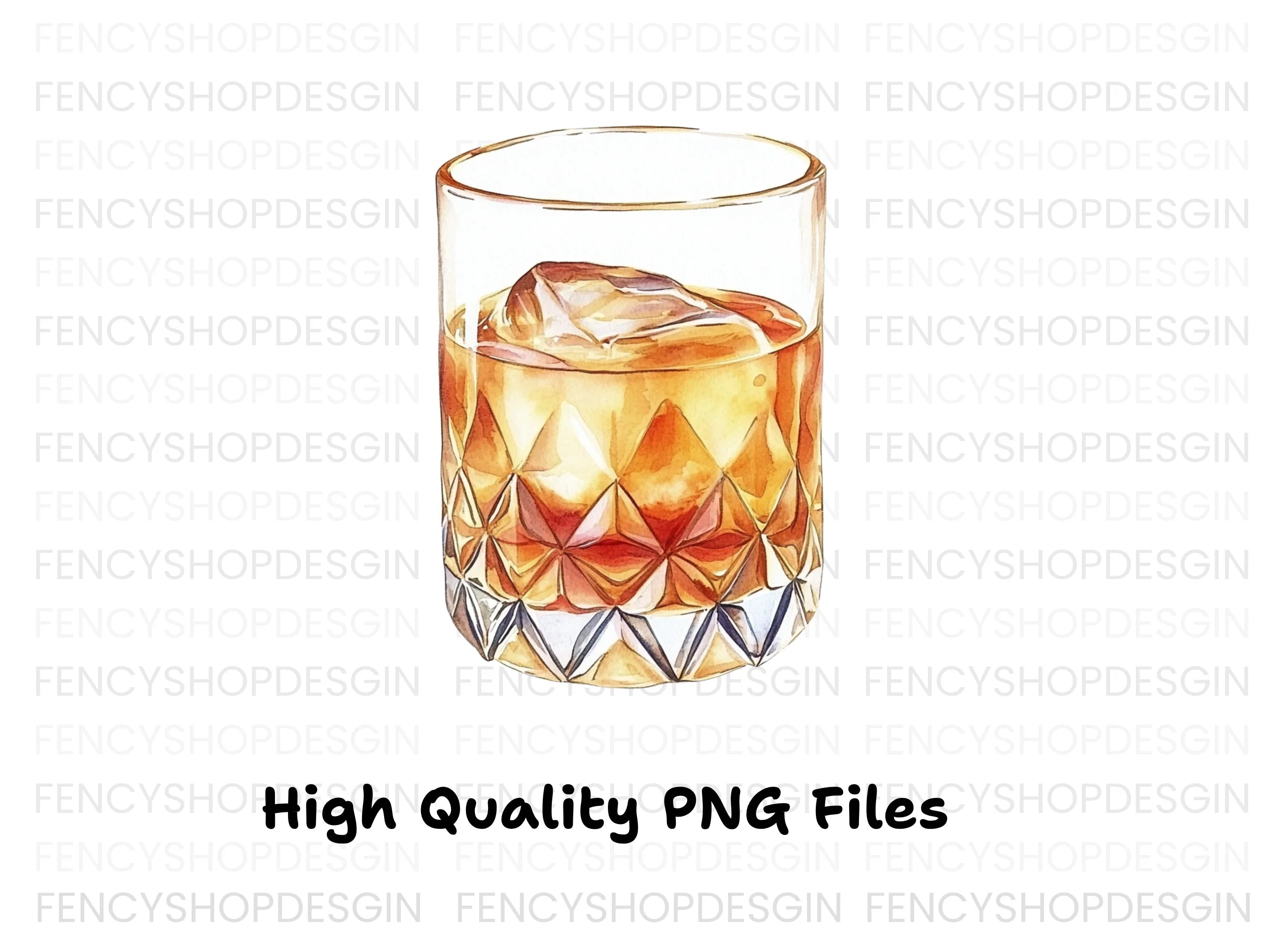 Whiskey Glasses with Ice Clipart Bundle