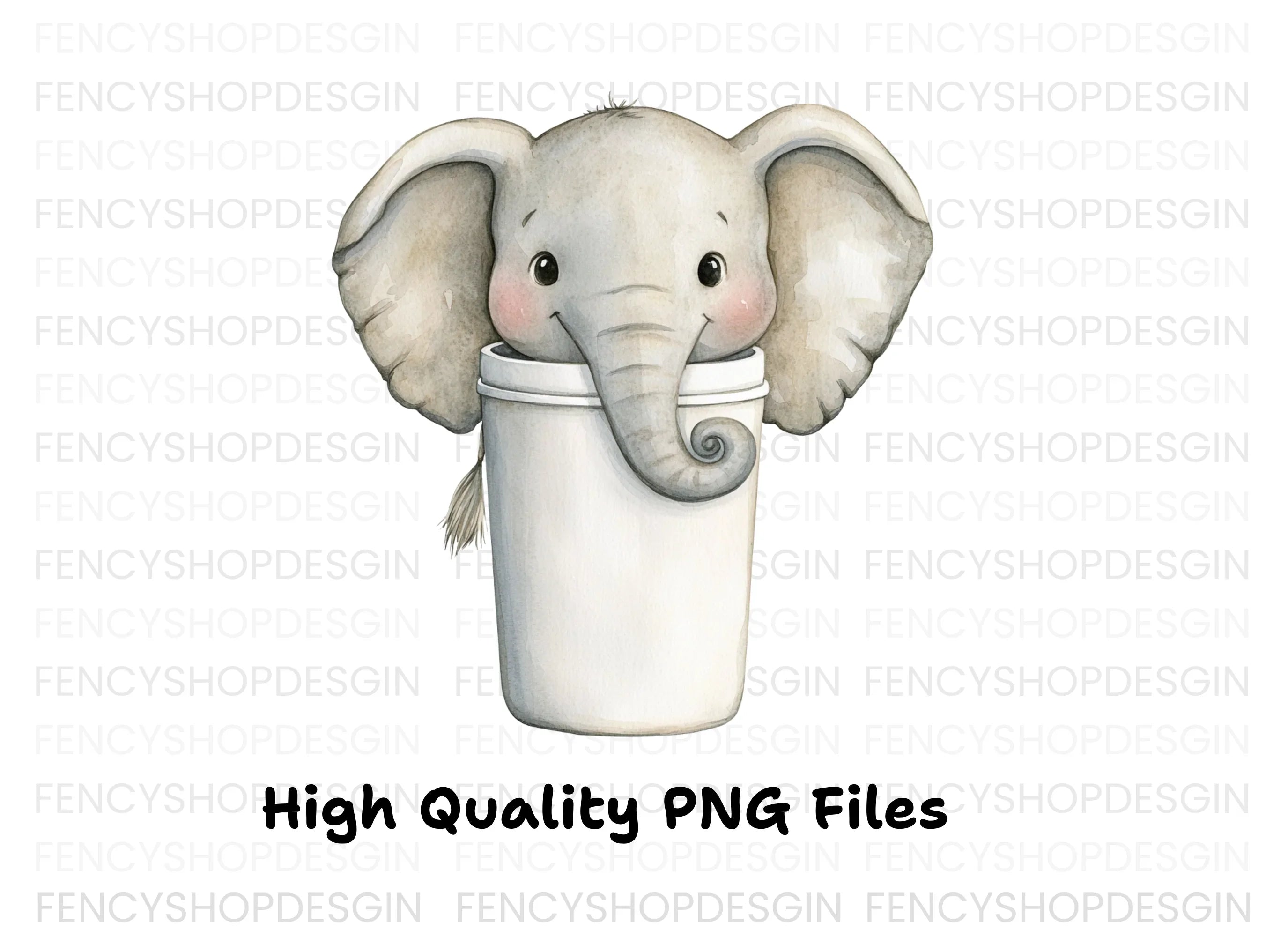 Cute Baby Elephant in Coffee Cup Clipart Bundle