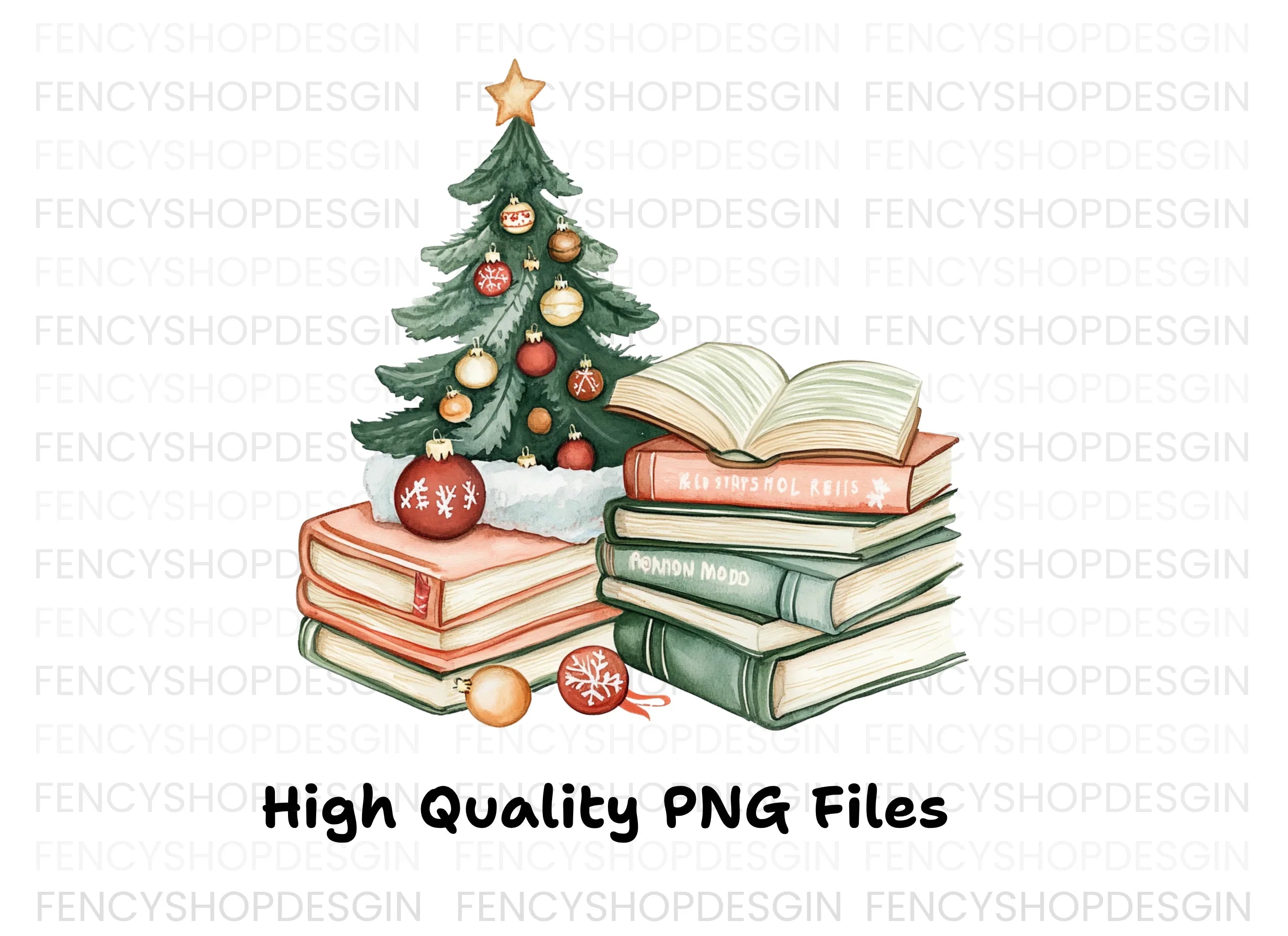 Christmas Tree and Books Clipart Bundle