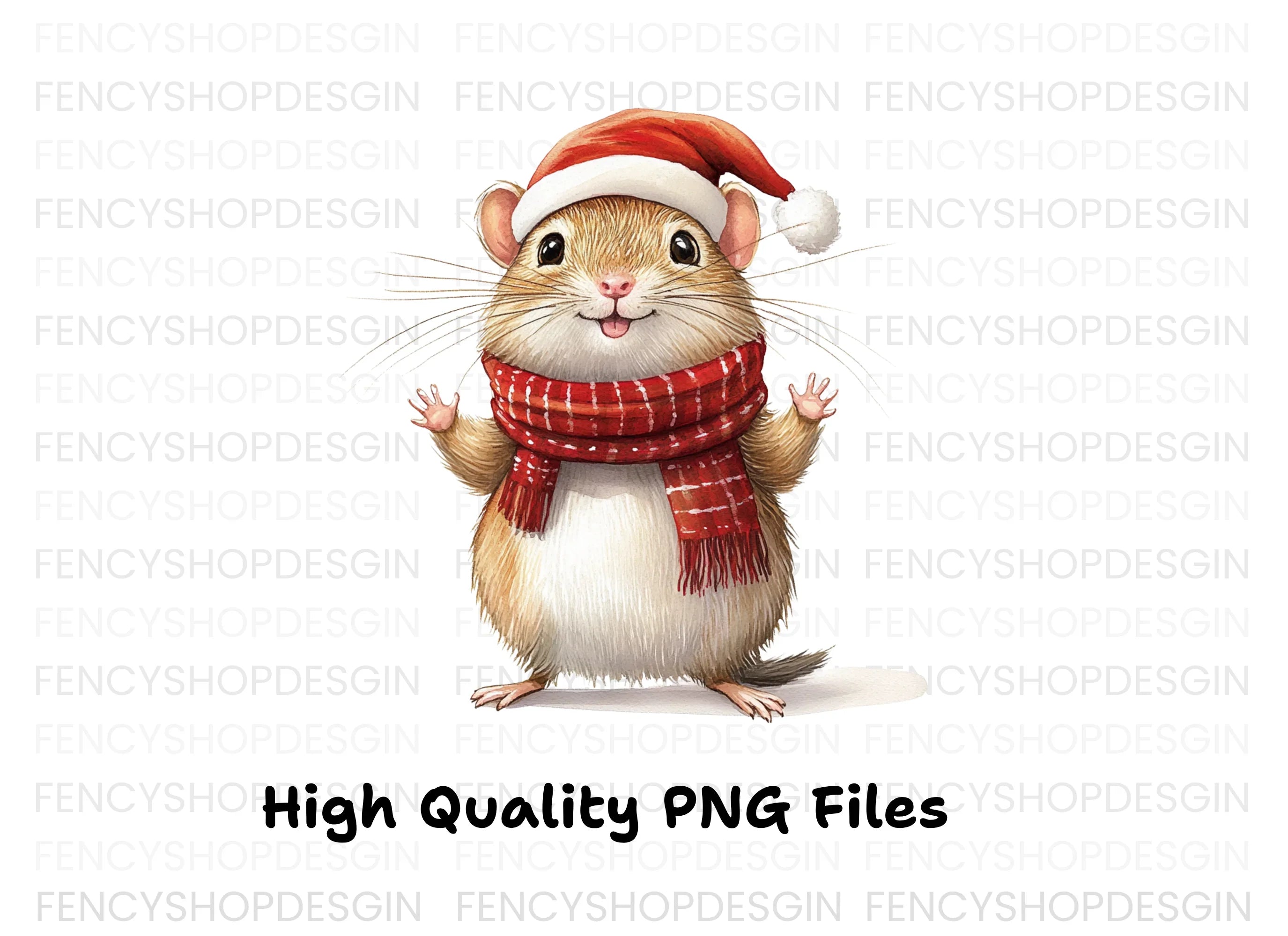 Festive Hamster in Santa Hat and Scarf Clipart Bundle