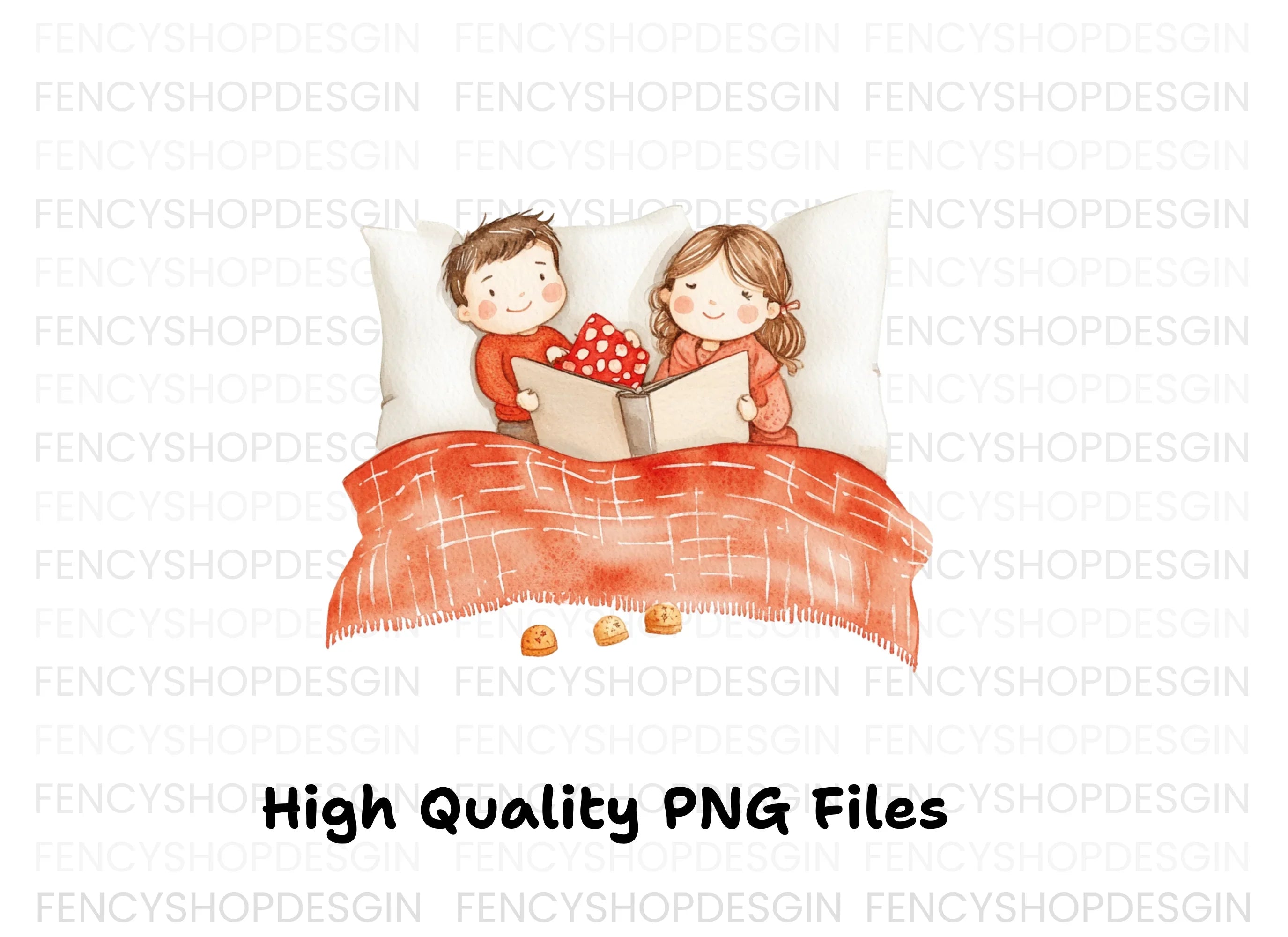 Cozy Couple Reading in Bed Clipart Bundle
