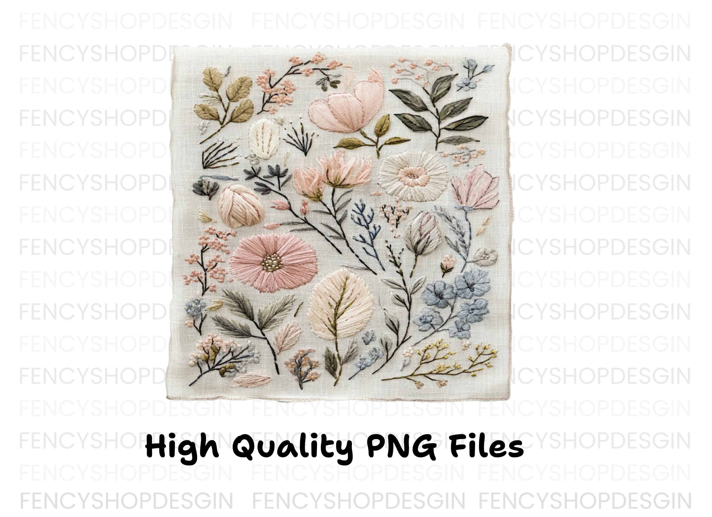 Elegant Embroidered Floral Clipart Bundle