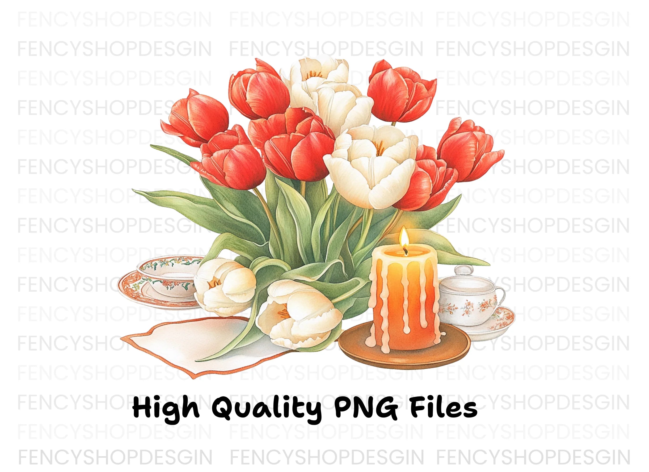 Elegant Tulip Candle Dinner Clipart Bundle