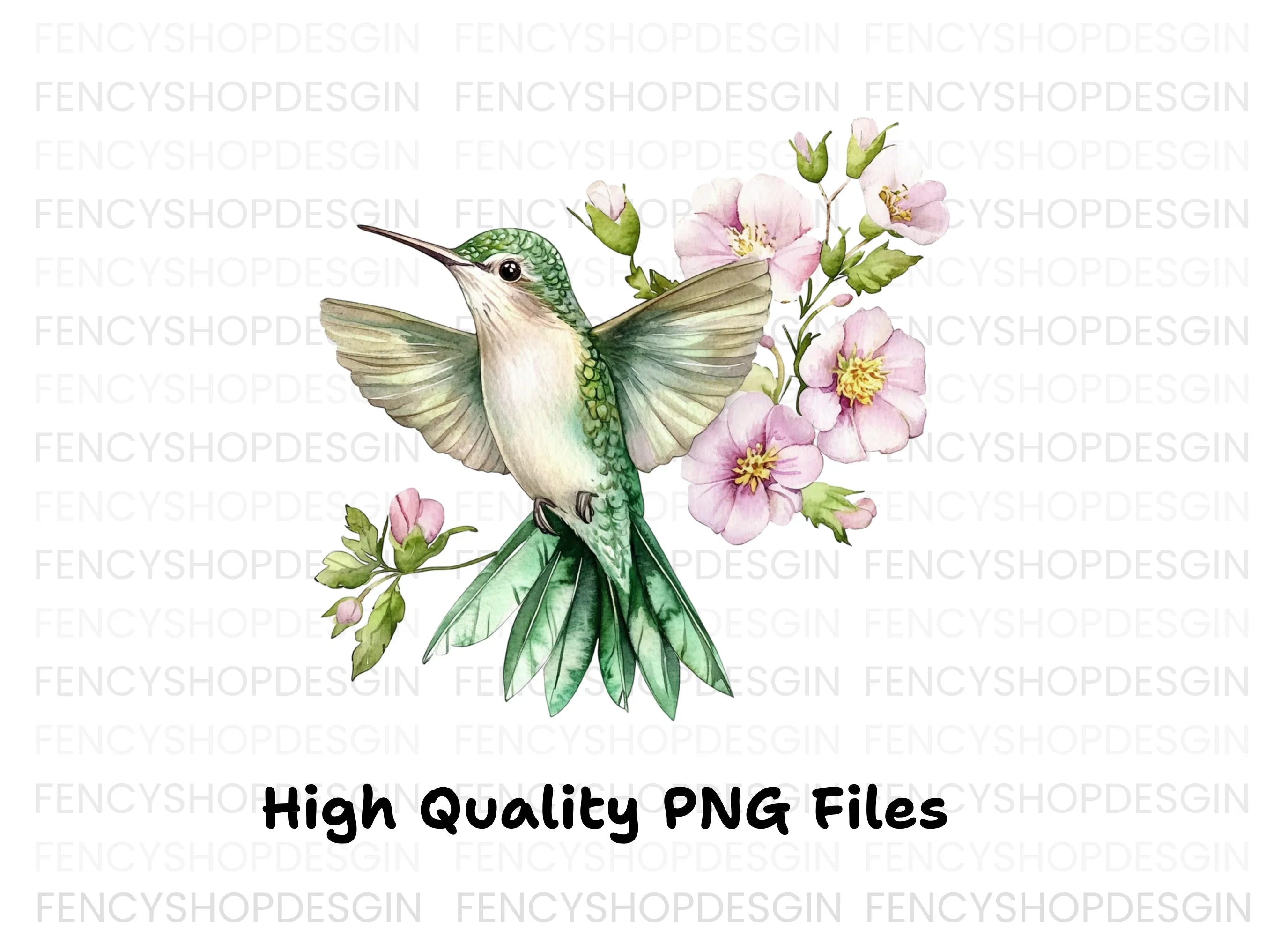 Hummingbird and Pink Flowers Clipart Bundle