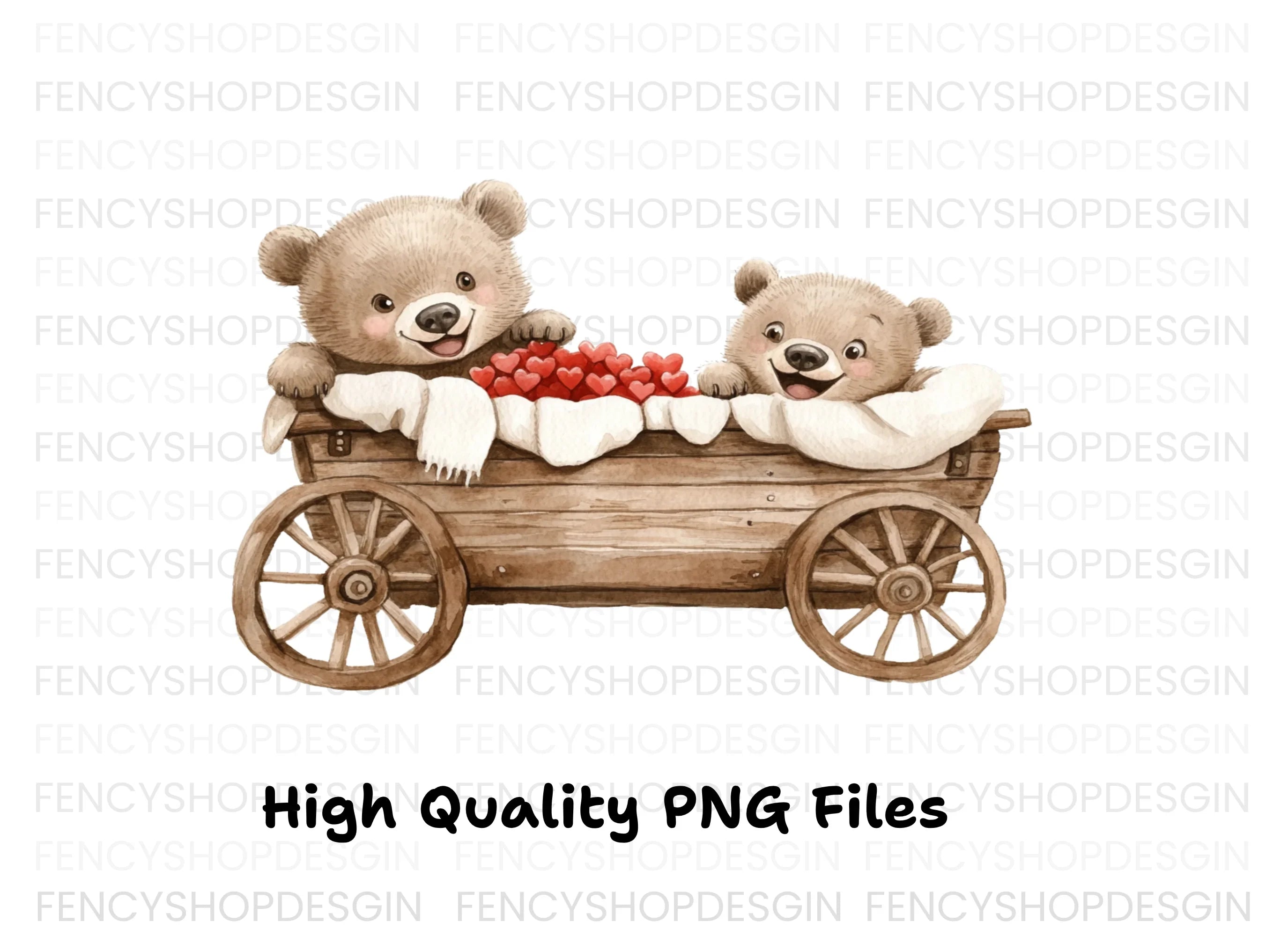 Teddy Bears in Wooden Wagon Clipart Bundle