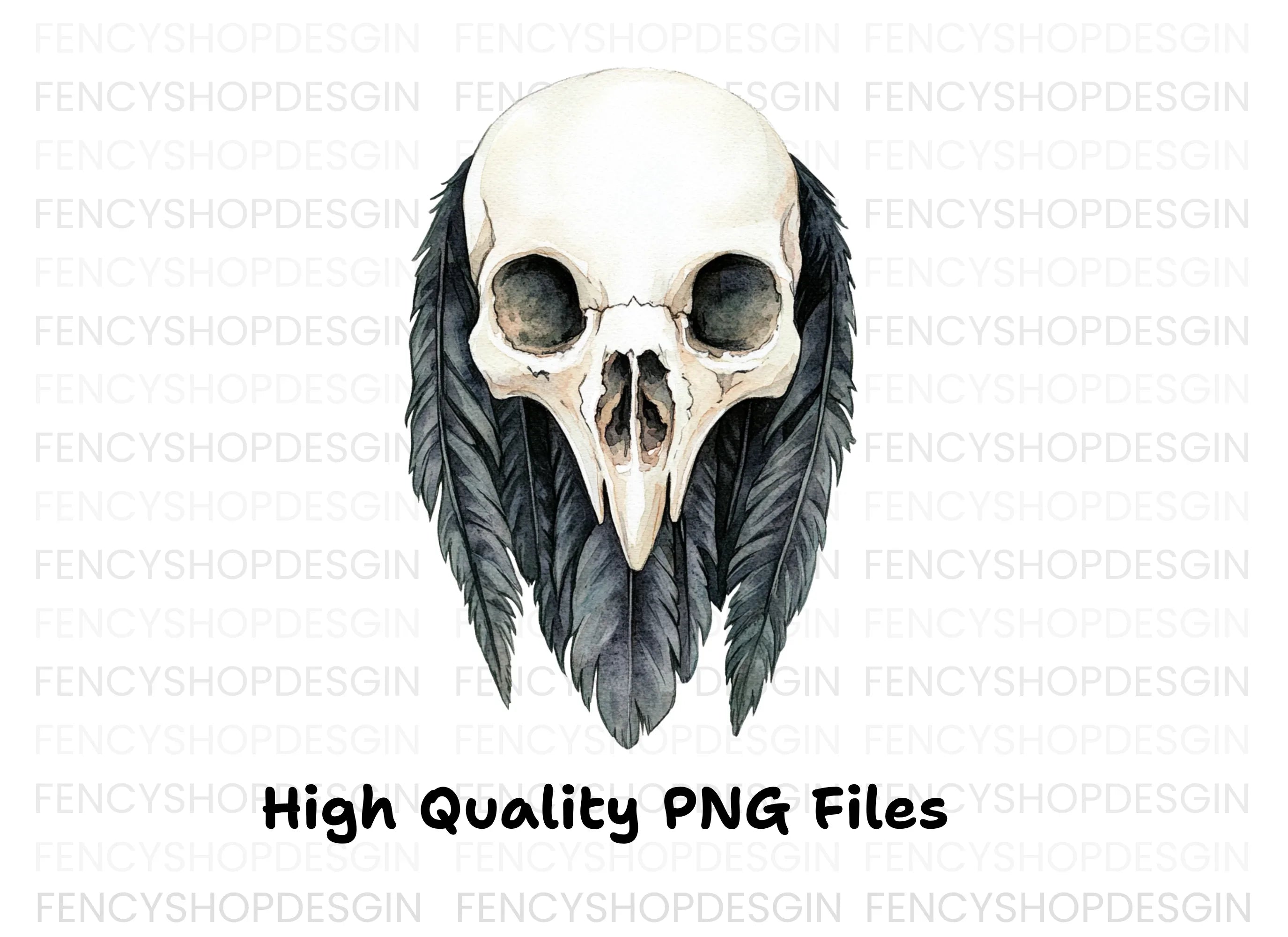 Bird Skull with Feathers Clipart Bundle
