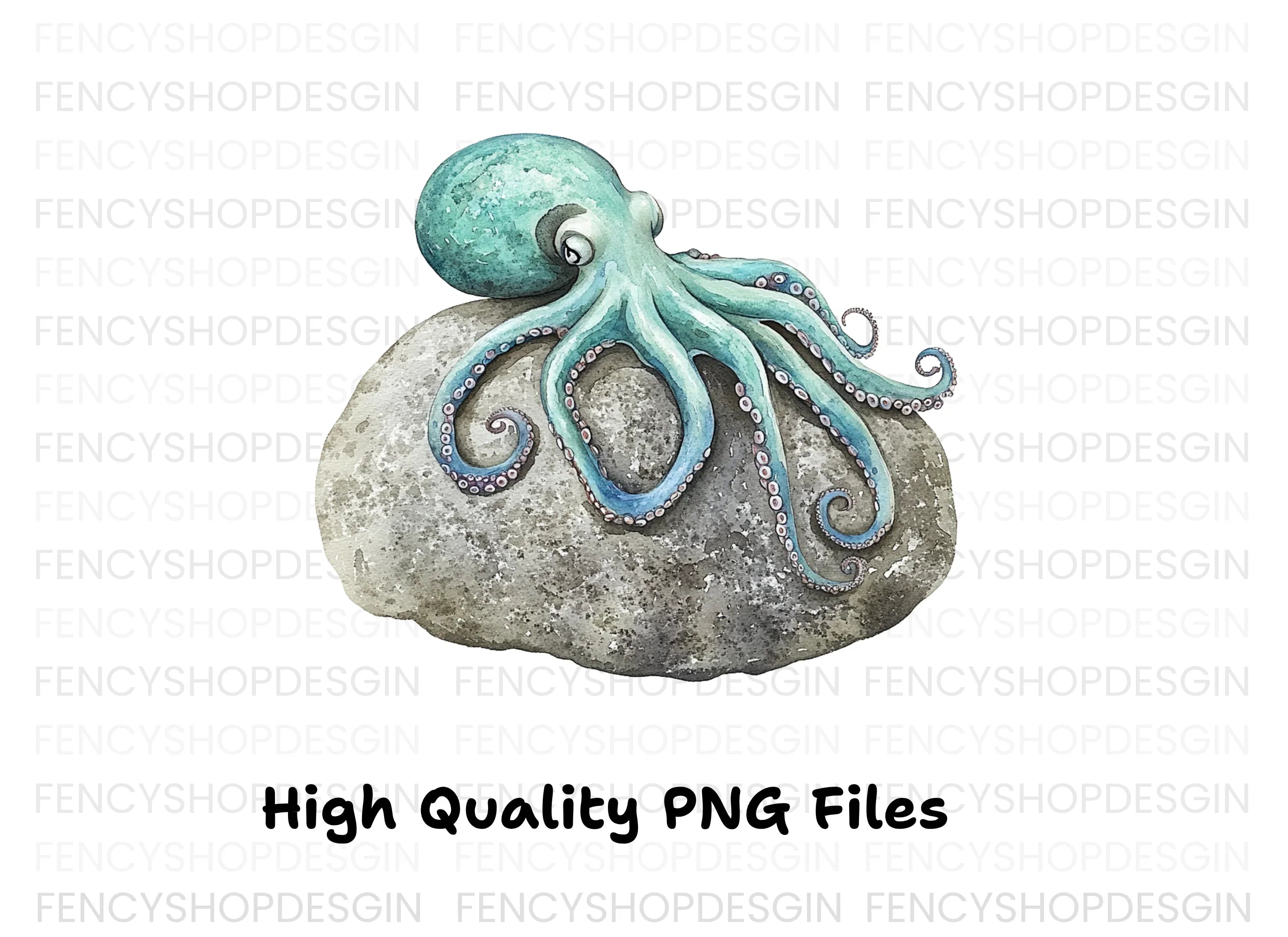 Blue Octopus on Rock Clipart Bundle