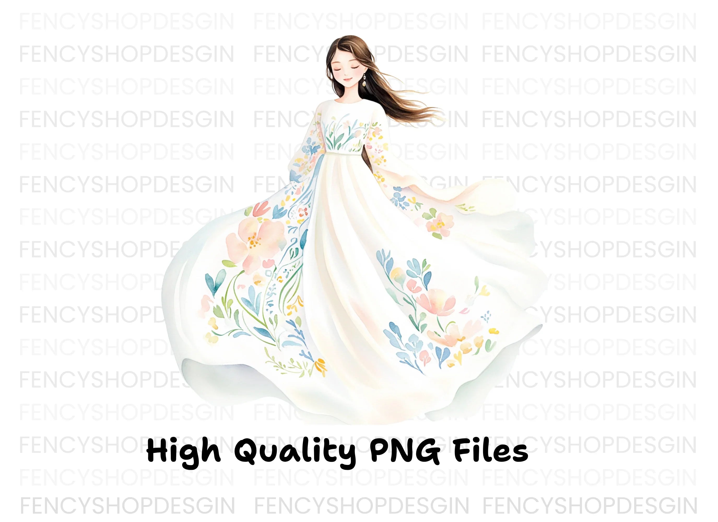 Flowing Floral Dress Clipart Bundle