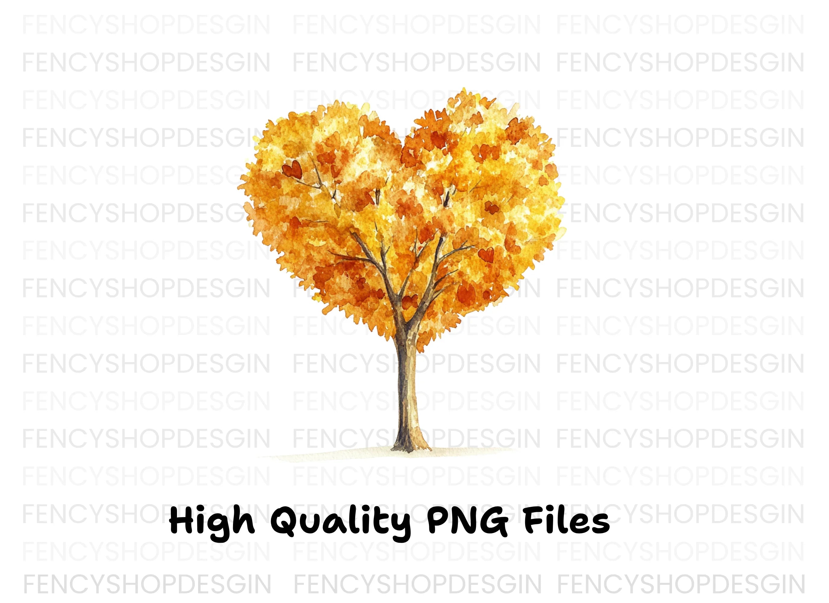 Heart Shaped Autumn Trees Clipart Bundle