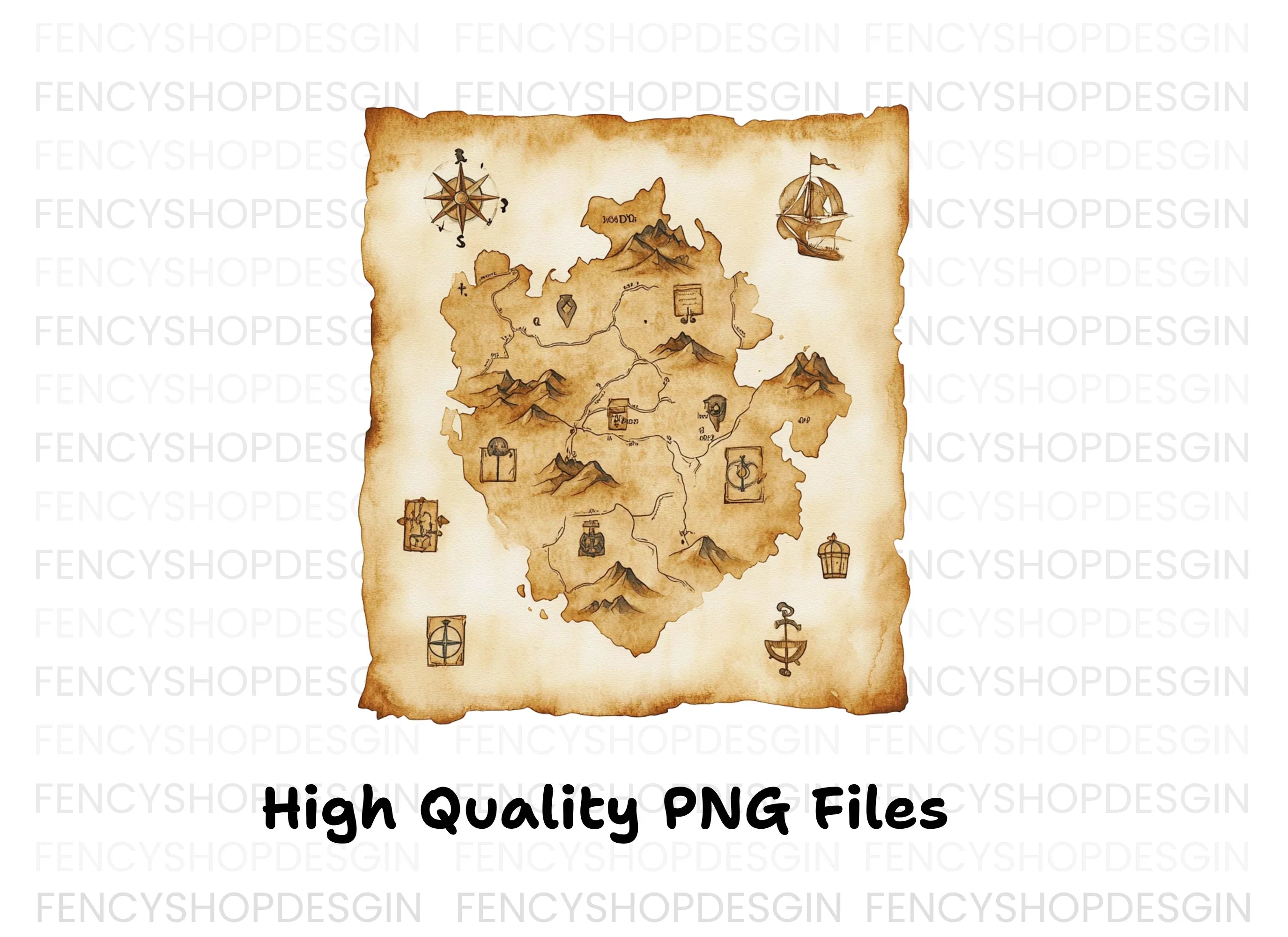 Fantasy Island Treasure Map Clipart Bundle