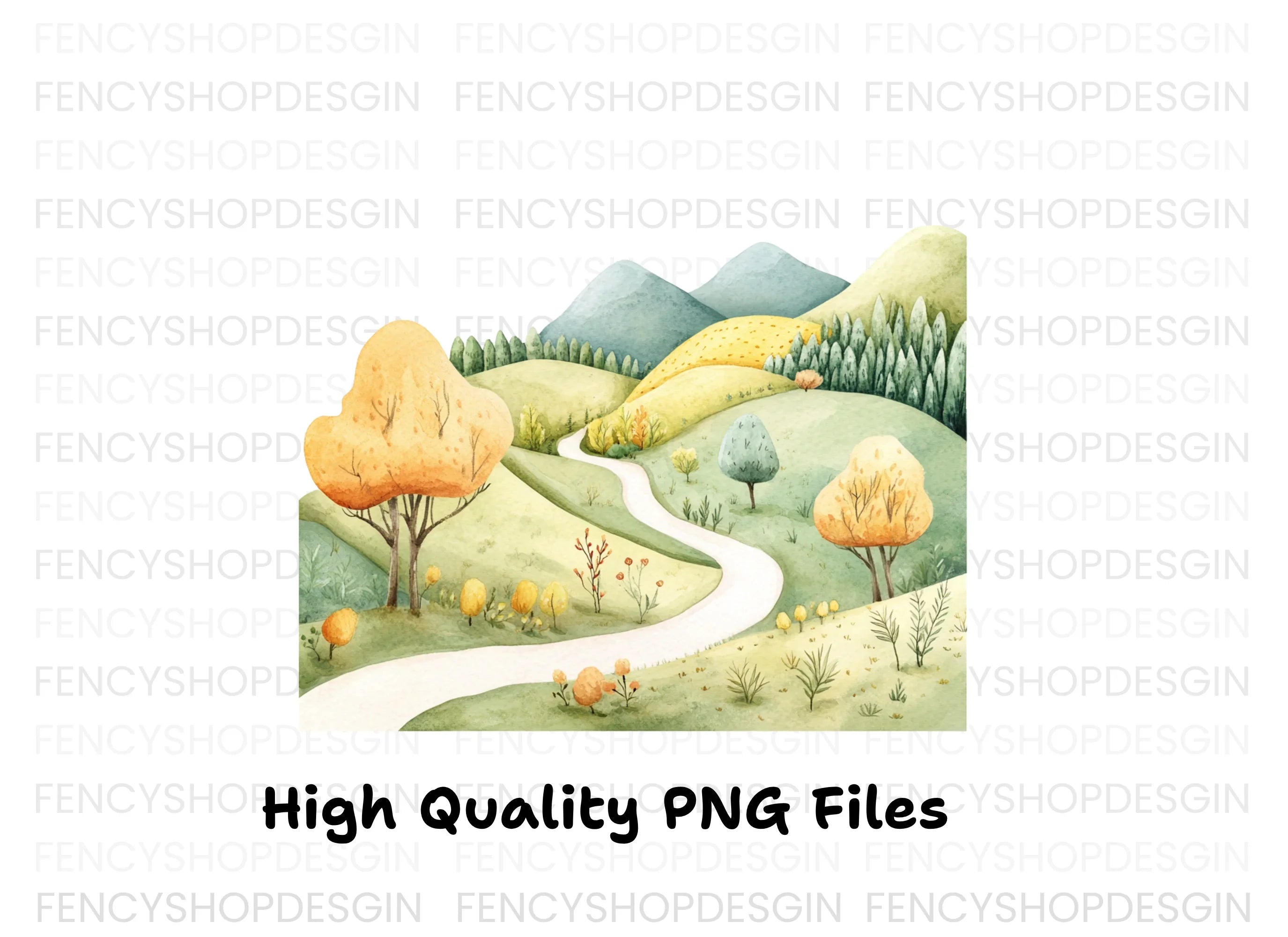 Autumn Hills Landscape Path Clipart Bundle
