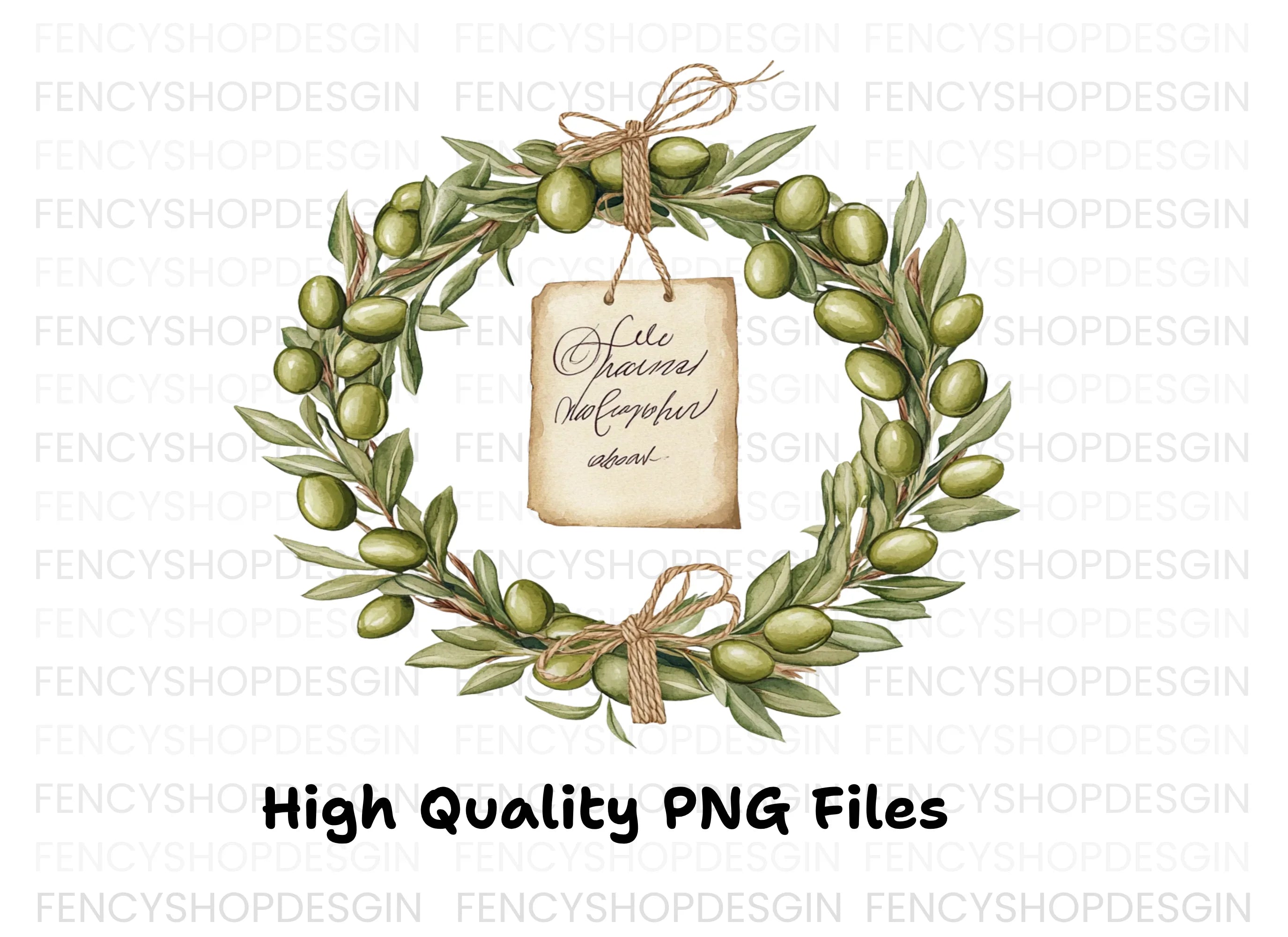 Olive Branch Wreath Clipart Bundle with Tag