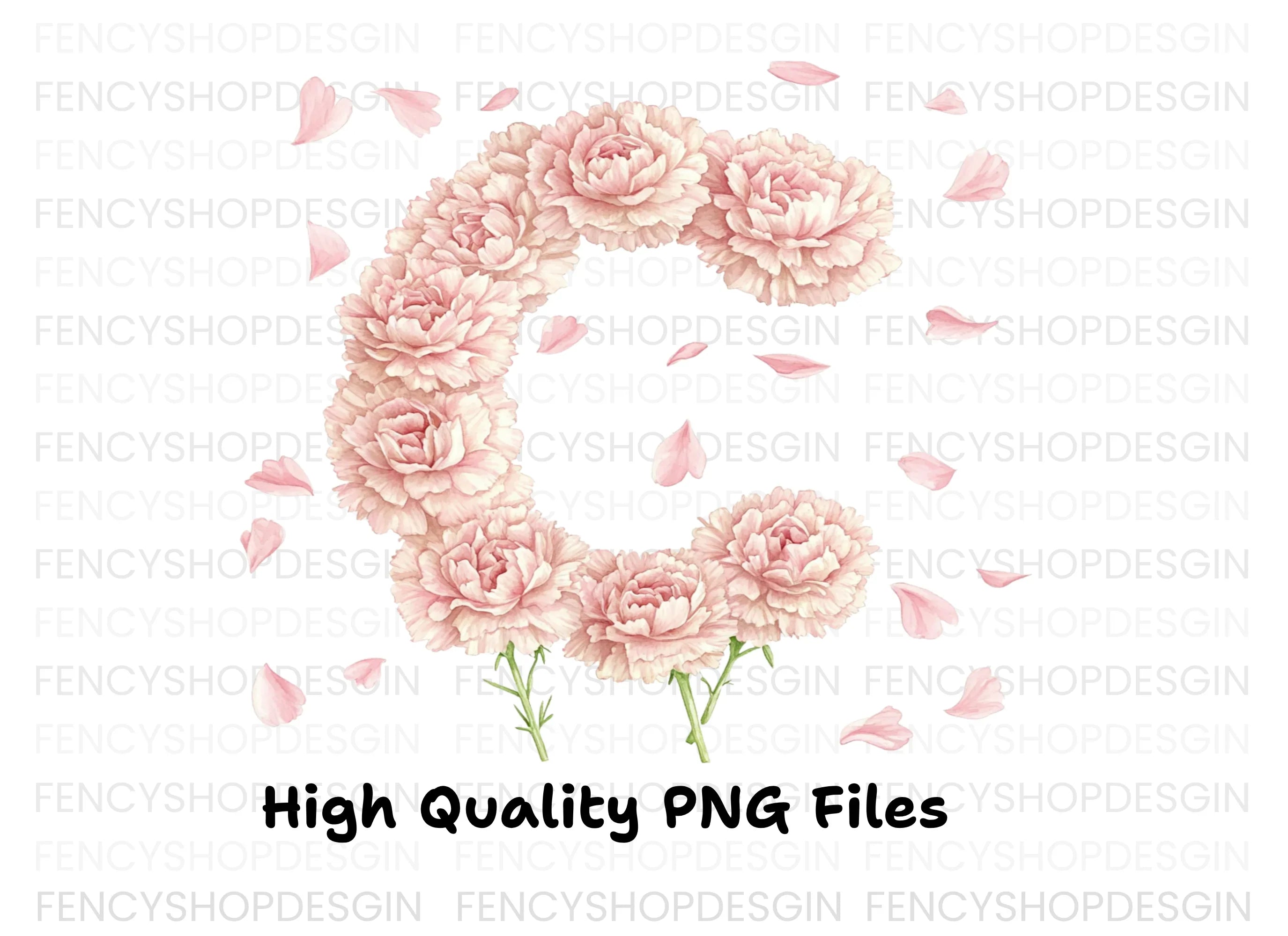 Pink Carnation Letter Clipart Bundle