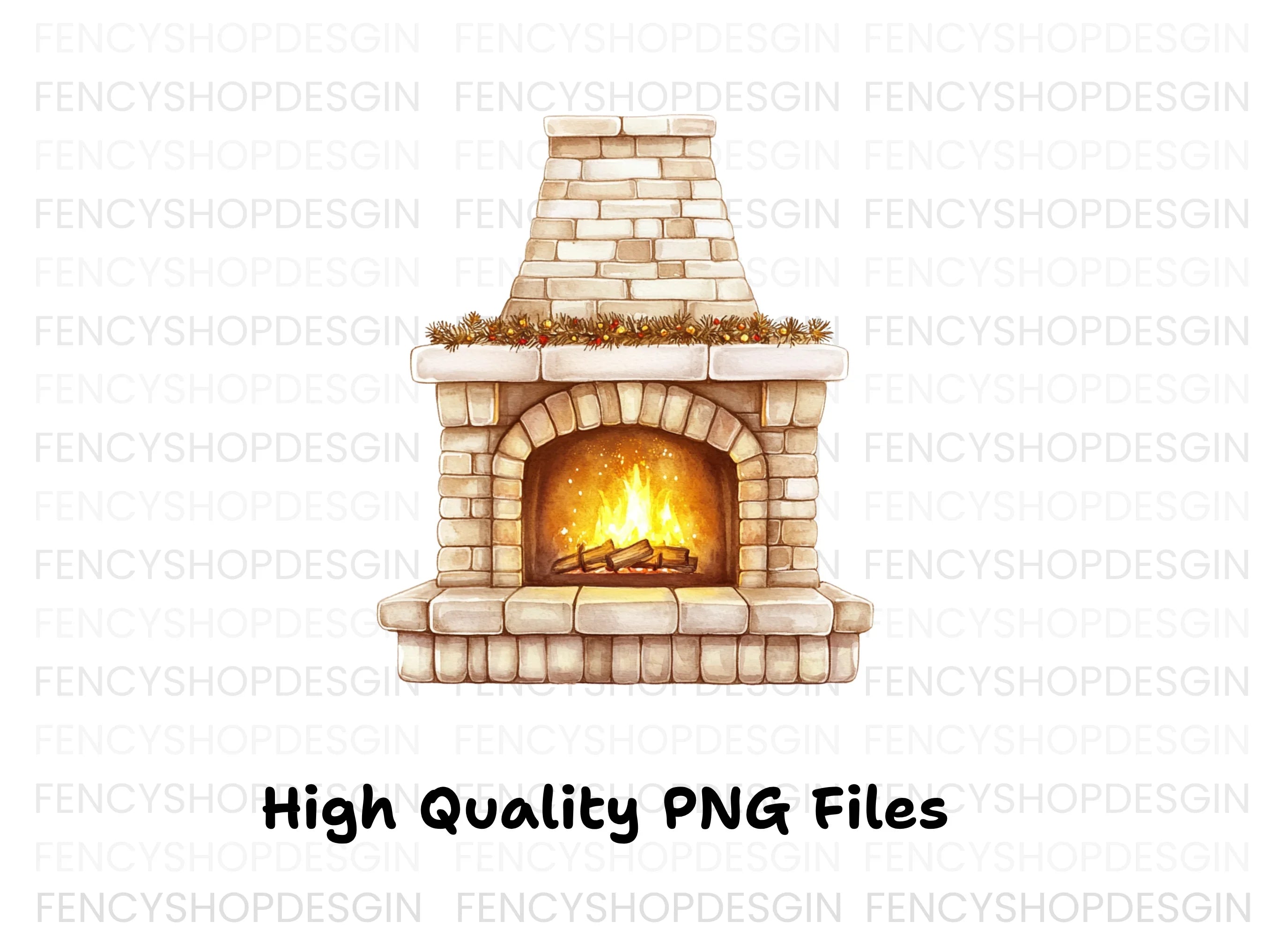 Cozy Christmas Fireplace Clipart Bundle
