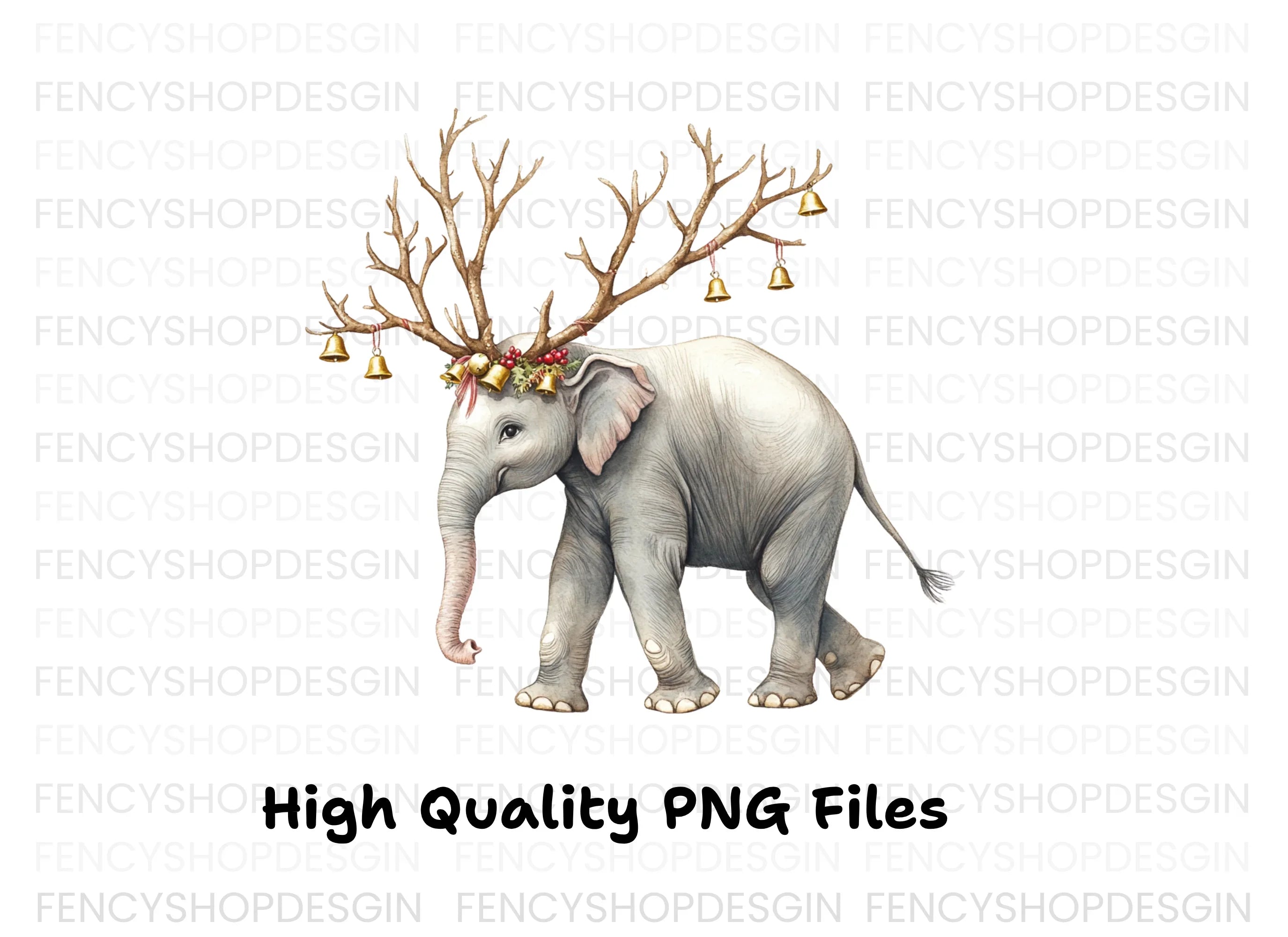 Christmas Elephant with Antlers Clipart Bundle