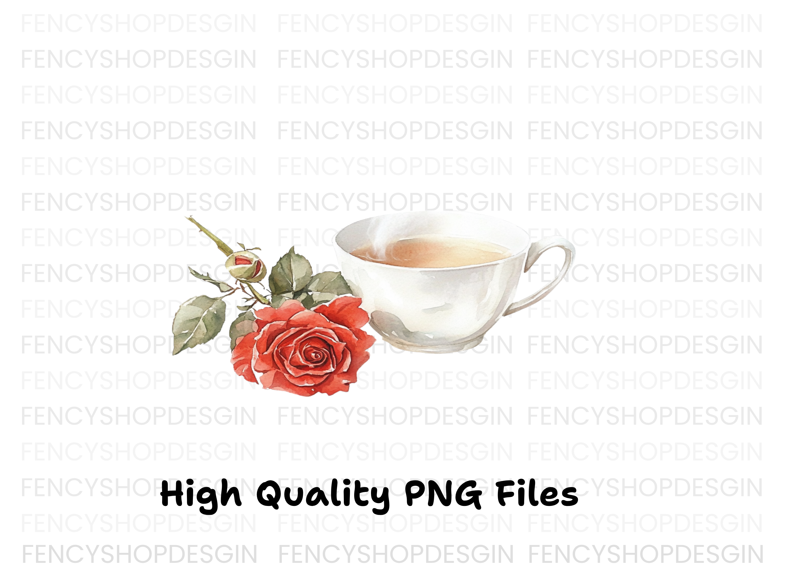 Elegant Tea Cup with Red Roses Clipart Bundle