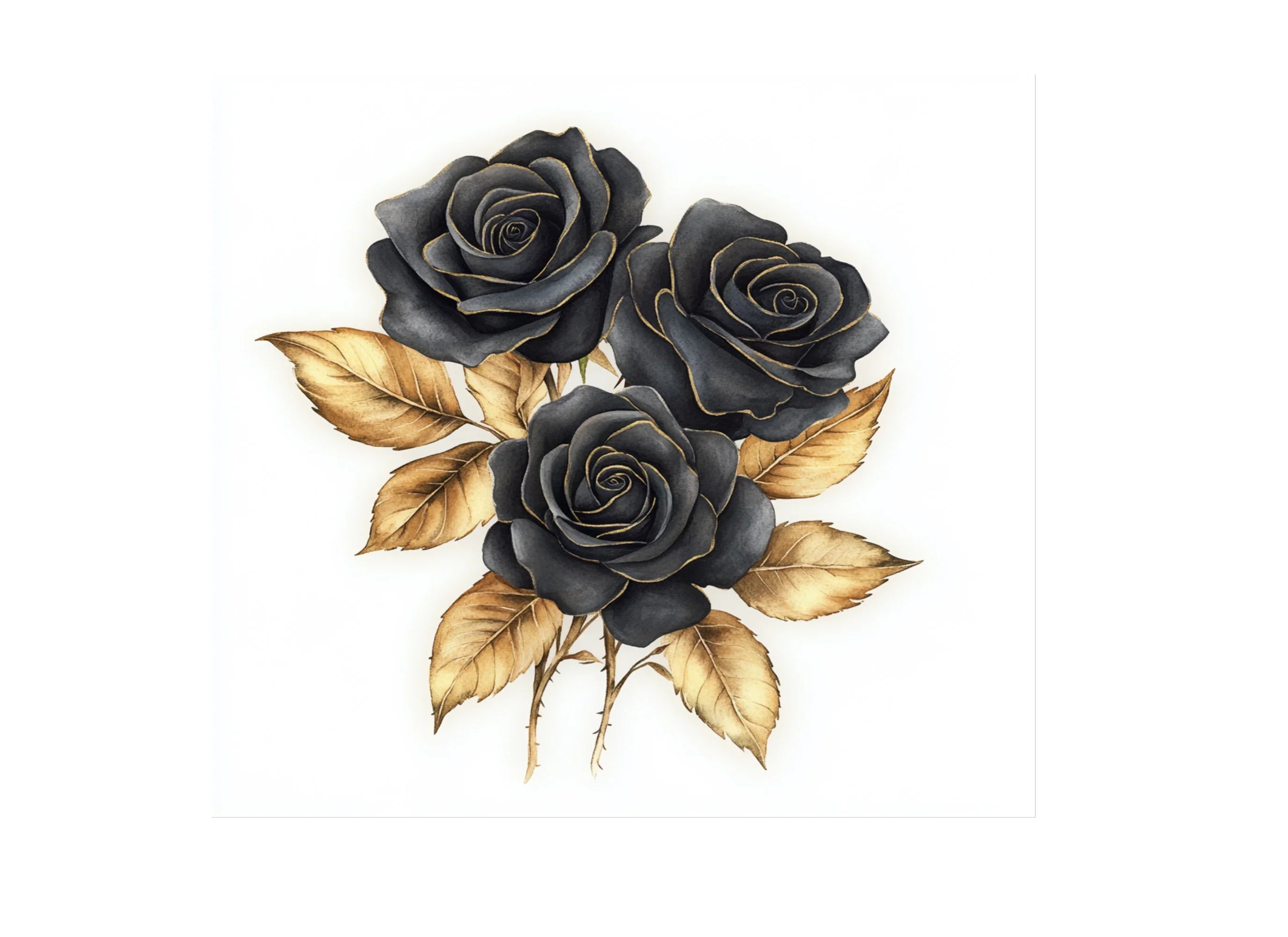 Elegant Black Roses with Gold Leaves Clipart Bundle