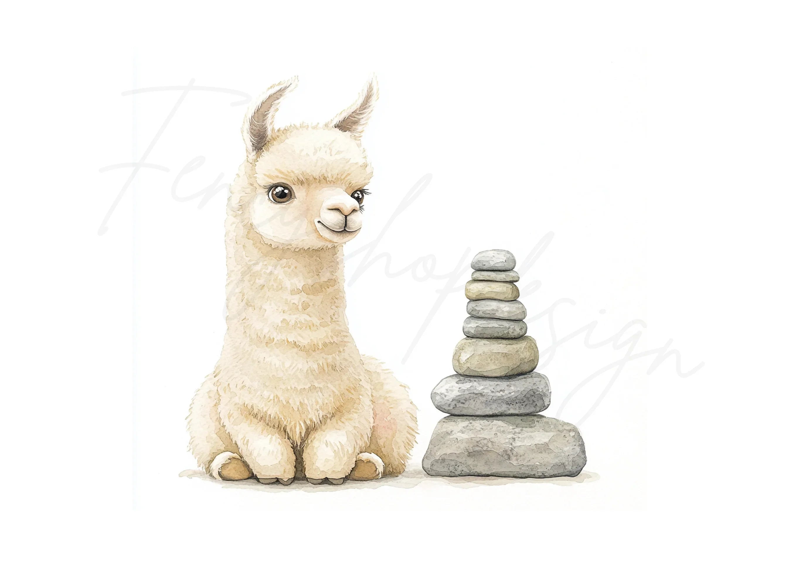 Cute Llama and Stone Cairn Clipart Bundle