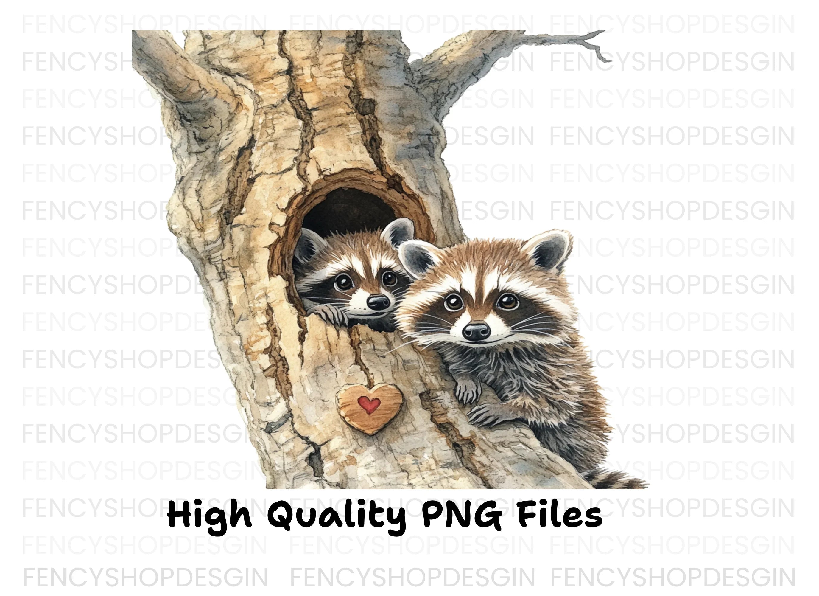 Raccoon Couple in Tree Hole Clipart Bundle