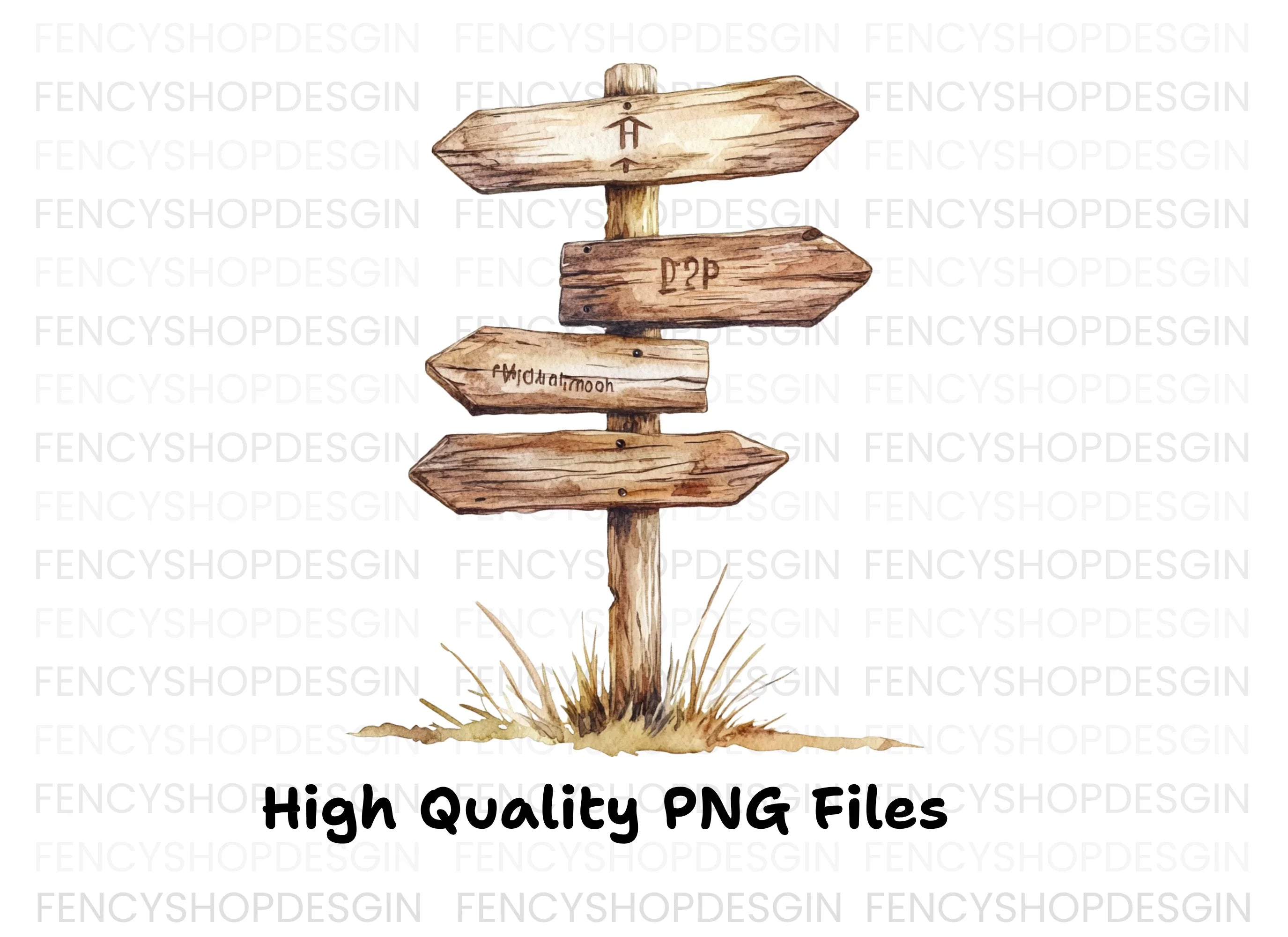 Rustic Sign Post Drawing Rustic Wooden Signpost Clipart Bundle