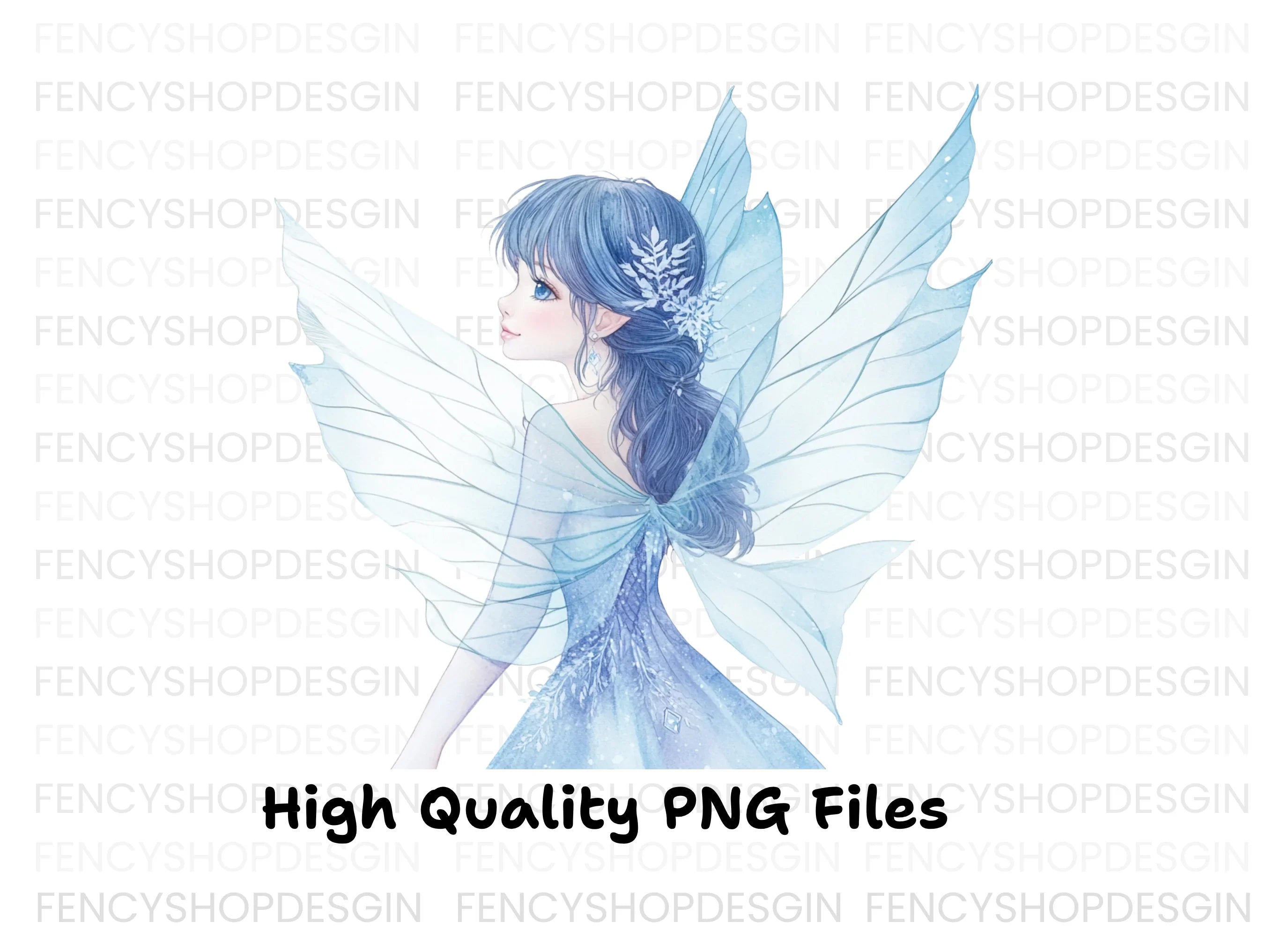 Winter Fairy Blue Dress Clipart Bundle
