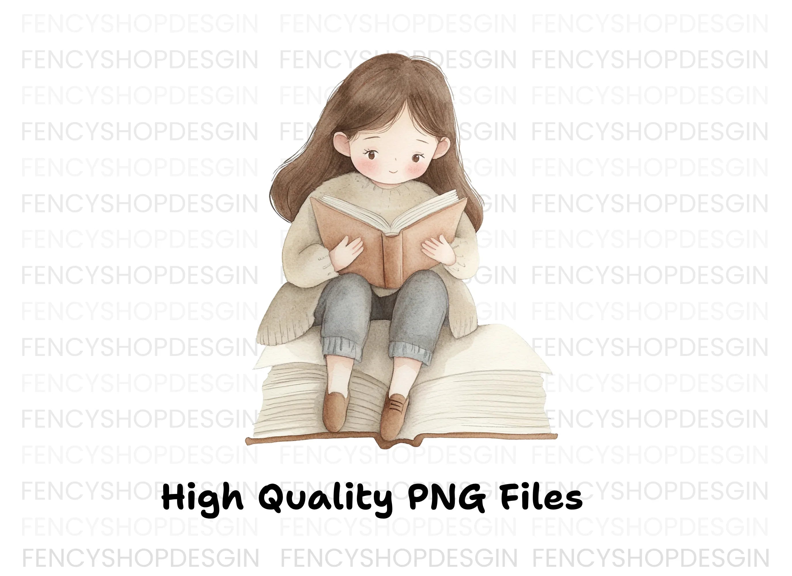 Cute Girl Reading Book Clipart Bundle