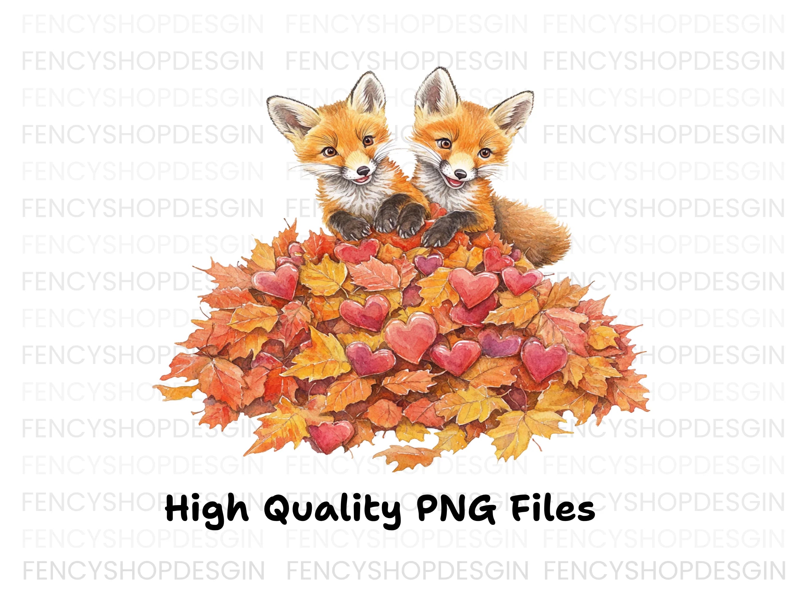 Cute Fox Cubs in Autumn Leaves Clipart Bundle