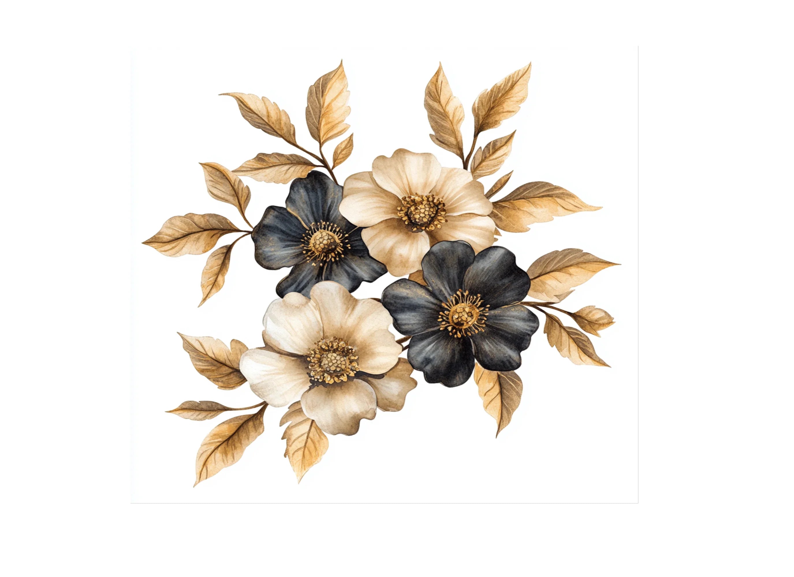 Vintage Black and Beige Flower Clipart Bundle