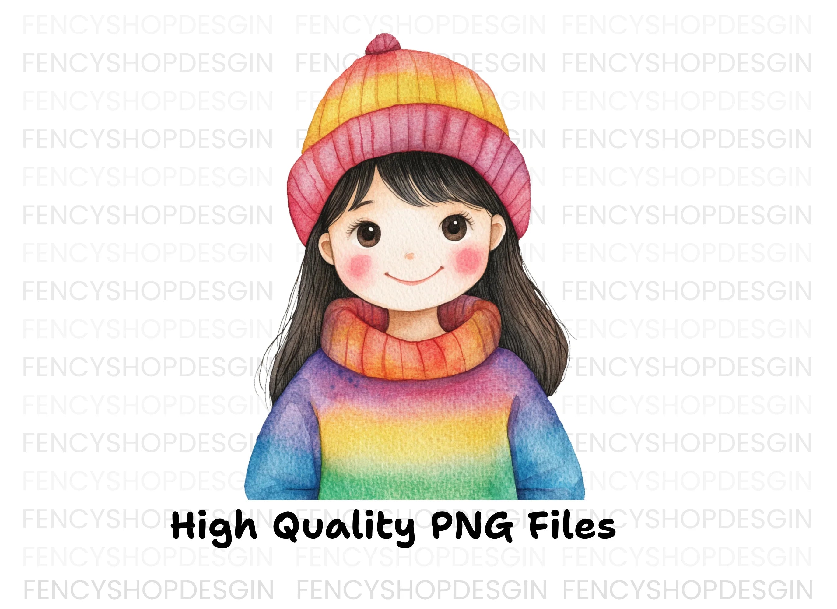 Girl in Rainbow Winter Wear Clipart Bundle