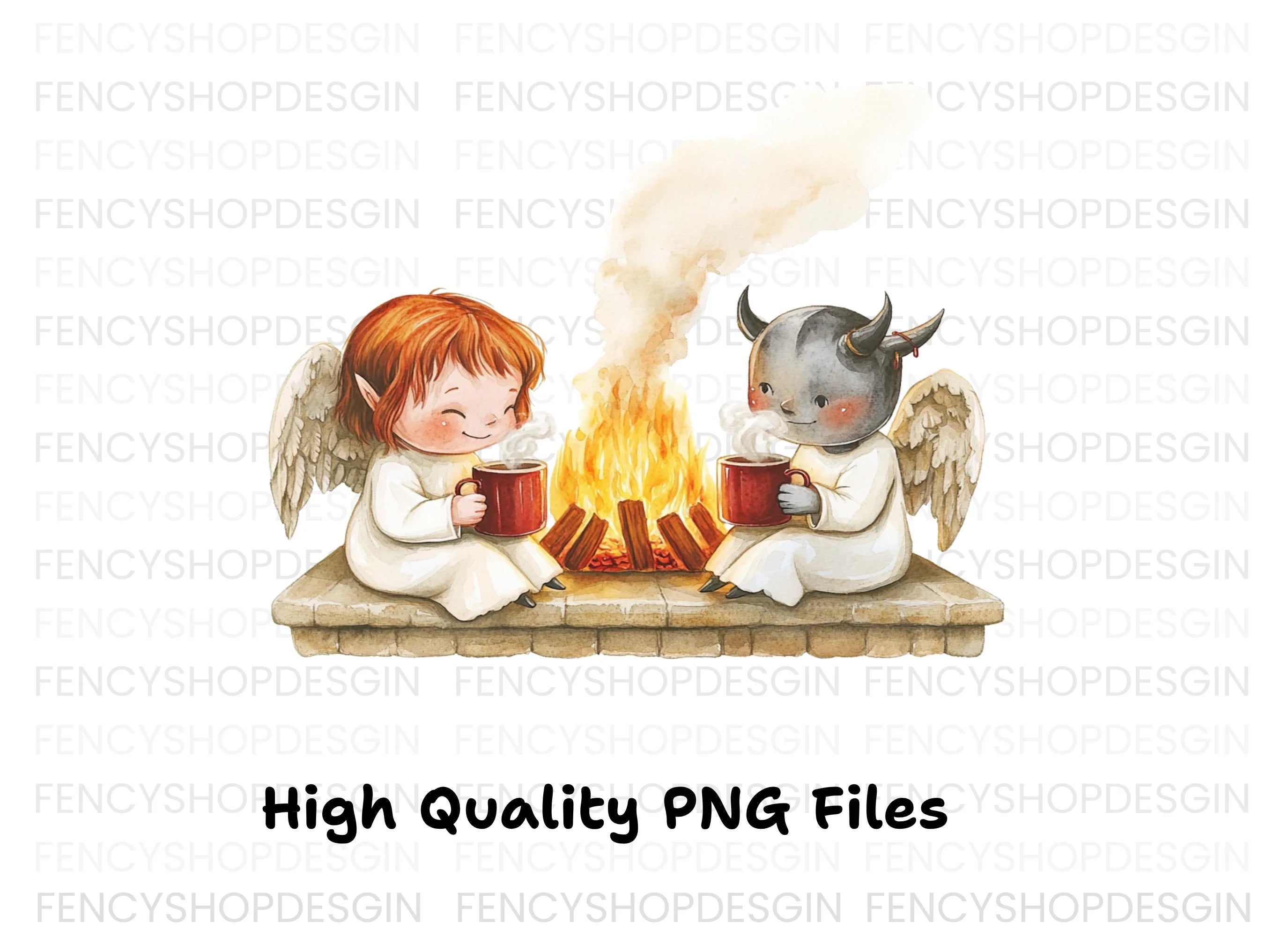 Angels and Demons by Fireplace Clipart Bundle