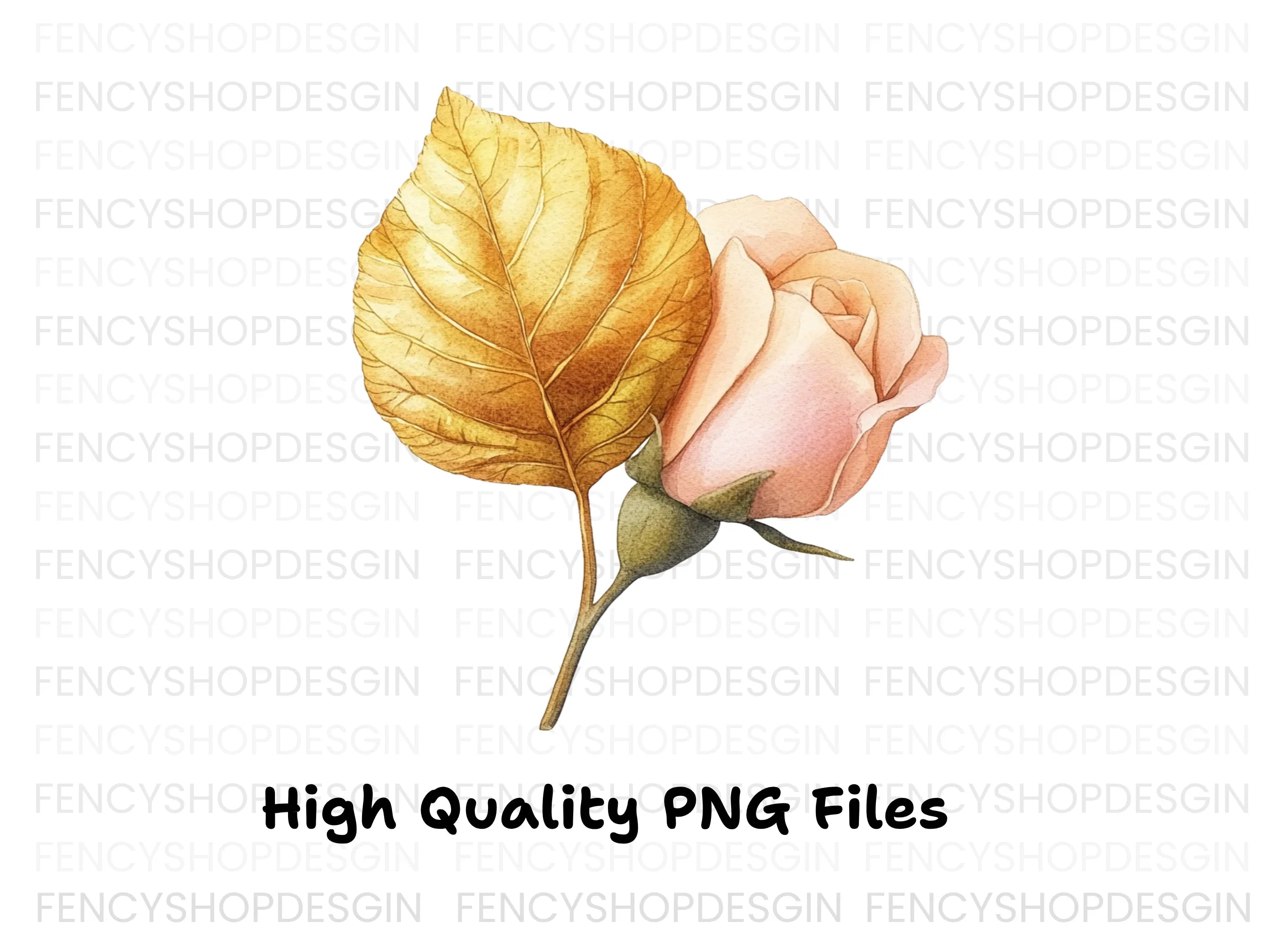 Golden Leaves and Pink Flowers Clipart Bundle