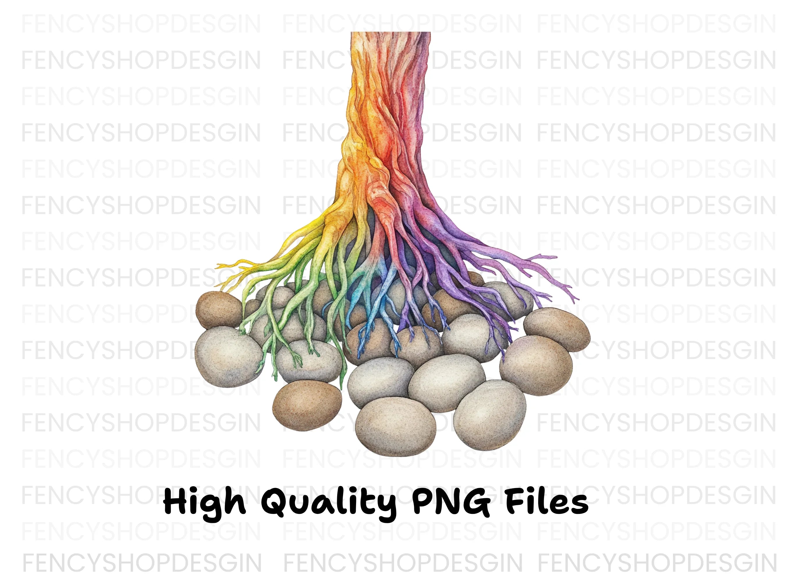 Rainbow Tree Roots and River Stones Clipart Bundle
