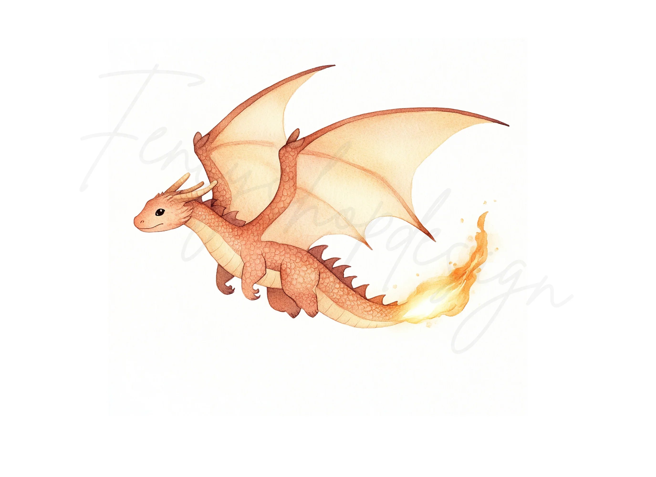 Cute Flying Fire Dragon Clipart Bundle