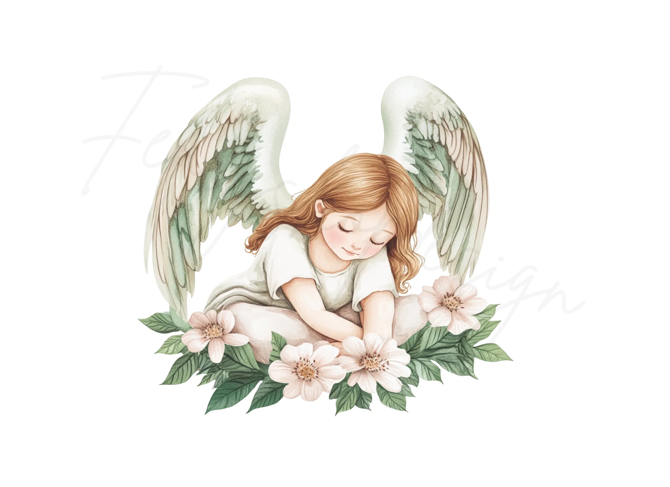 Sleeping Angel with Flowers Clipart Bundle