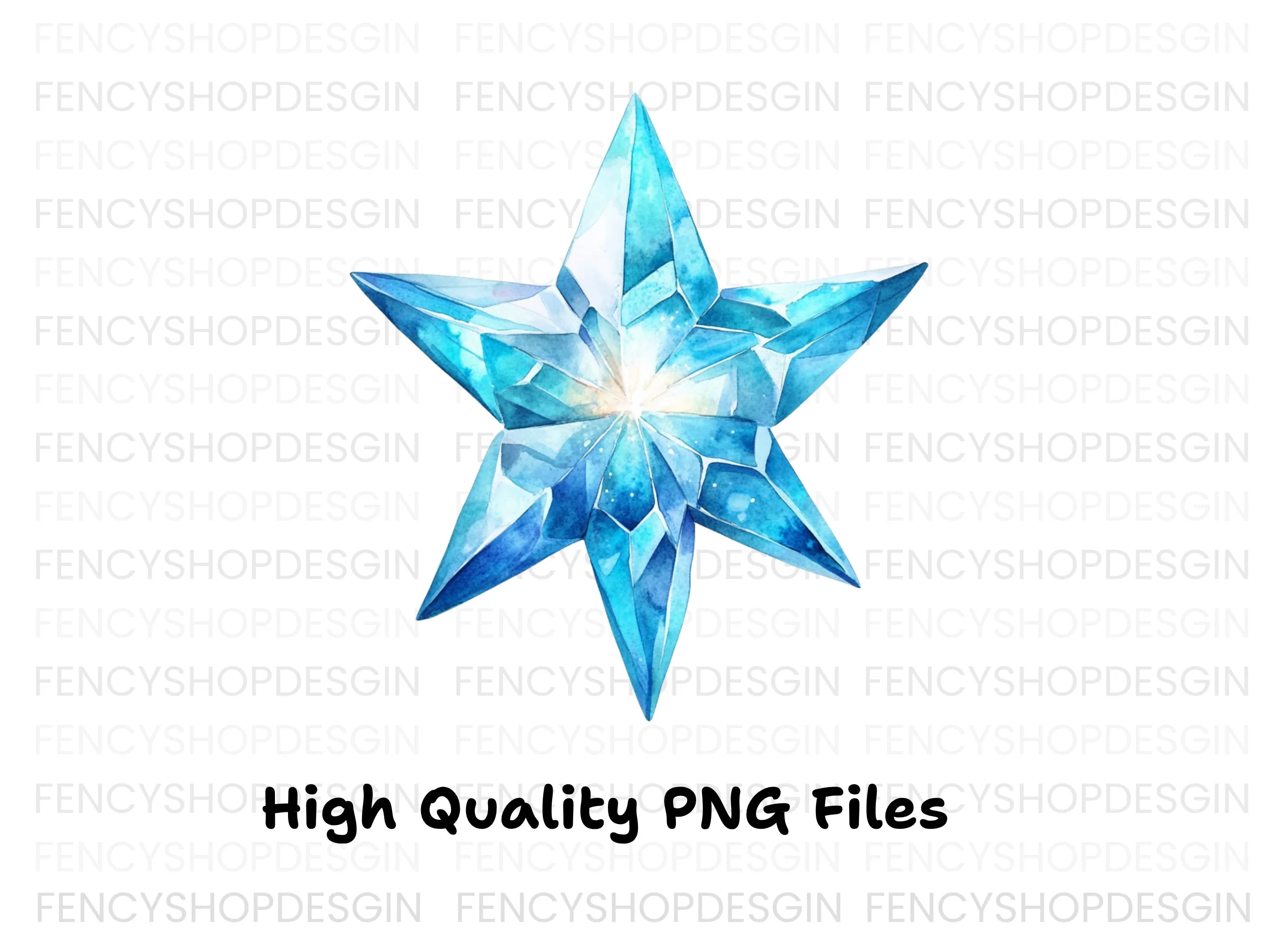 Sparkling Blue Crystal Star Clipart Bundle