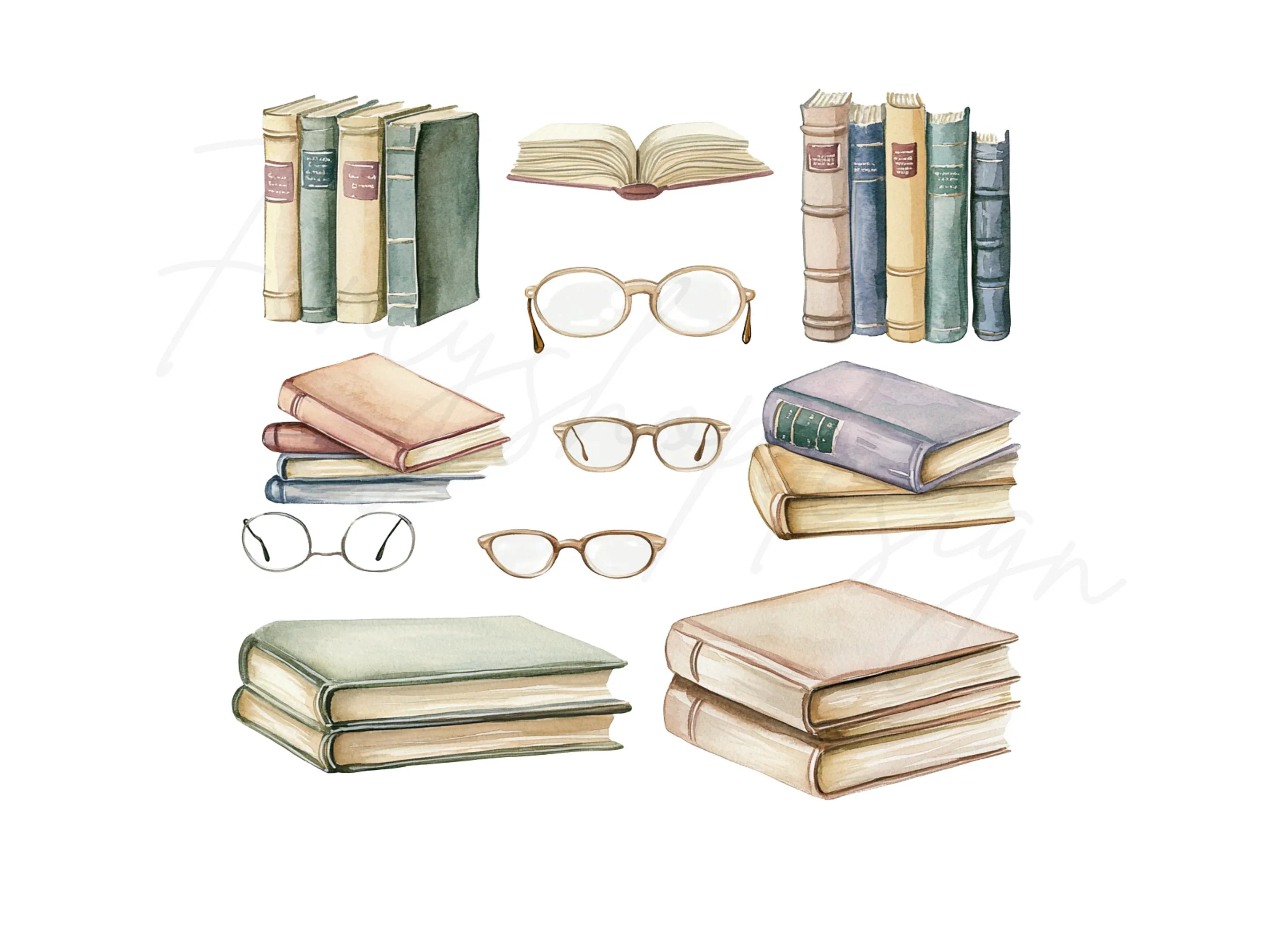 Books and Glasses Clipart Bundle