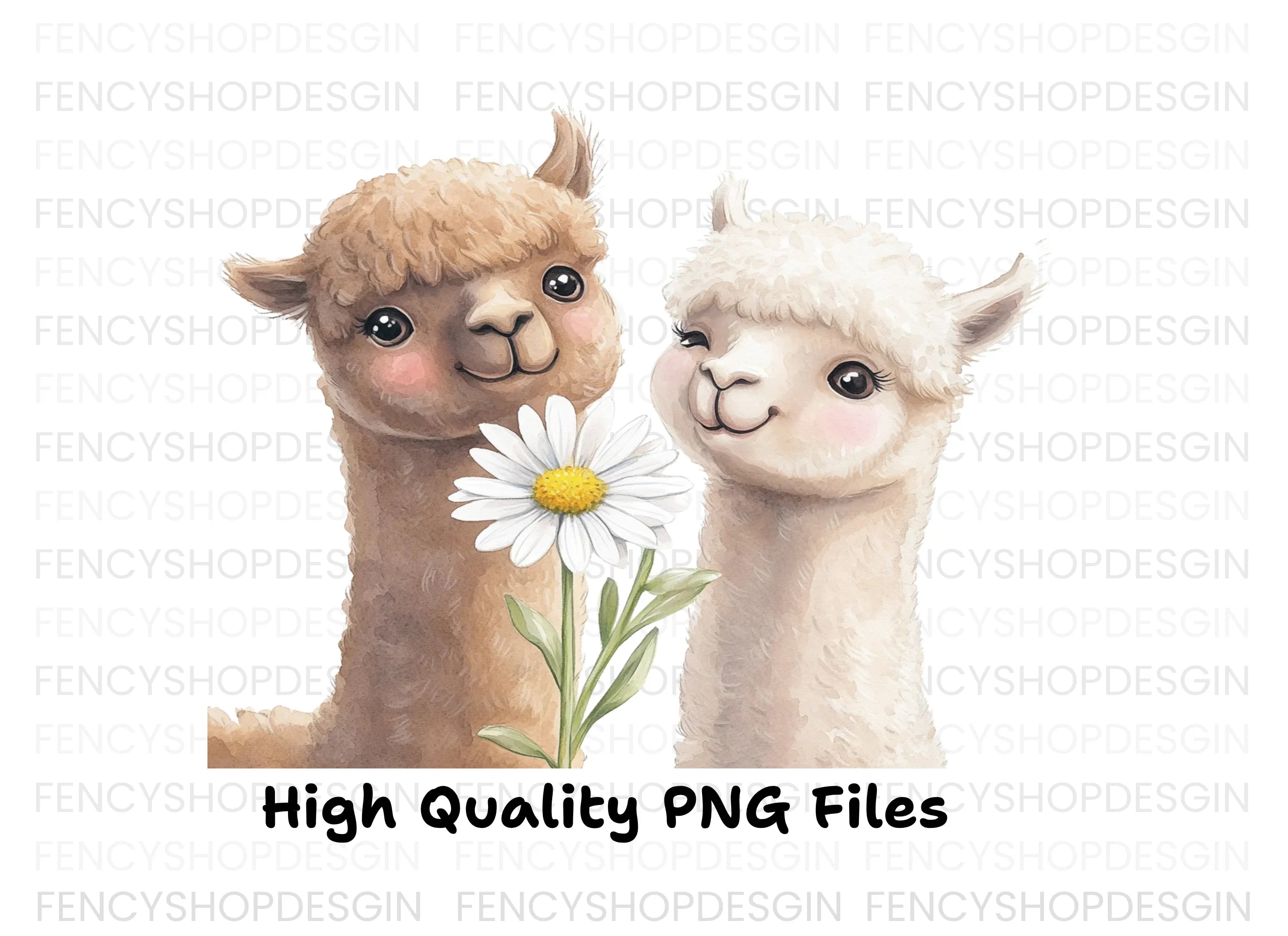 Alpaca Friends with Daisies Clipart Bundle