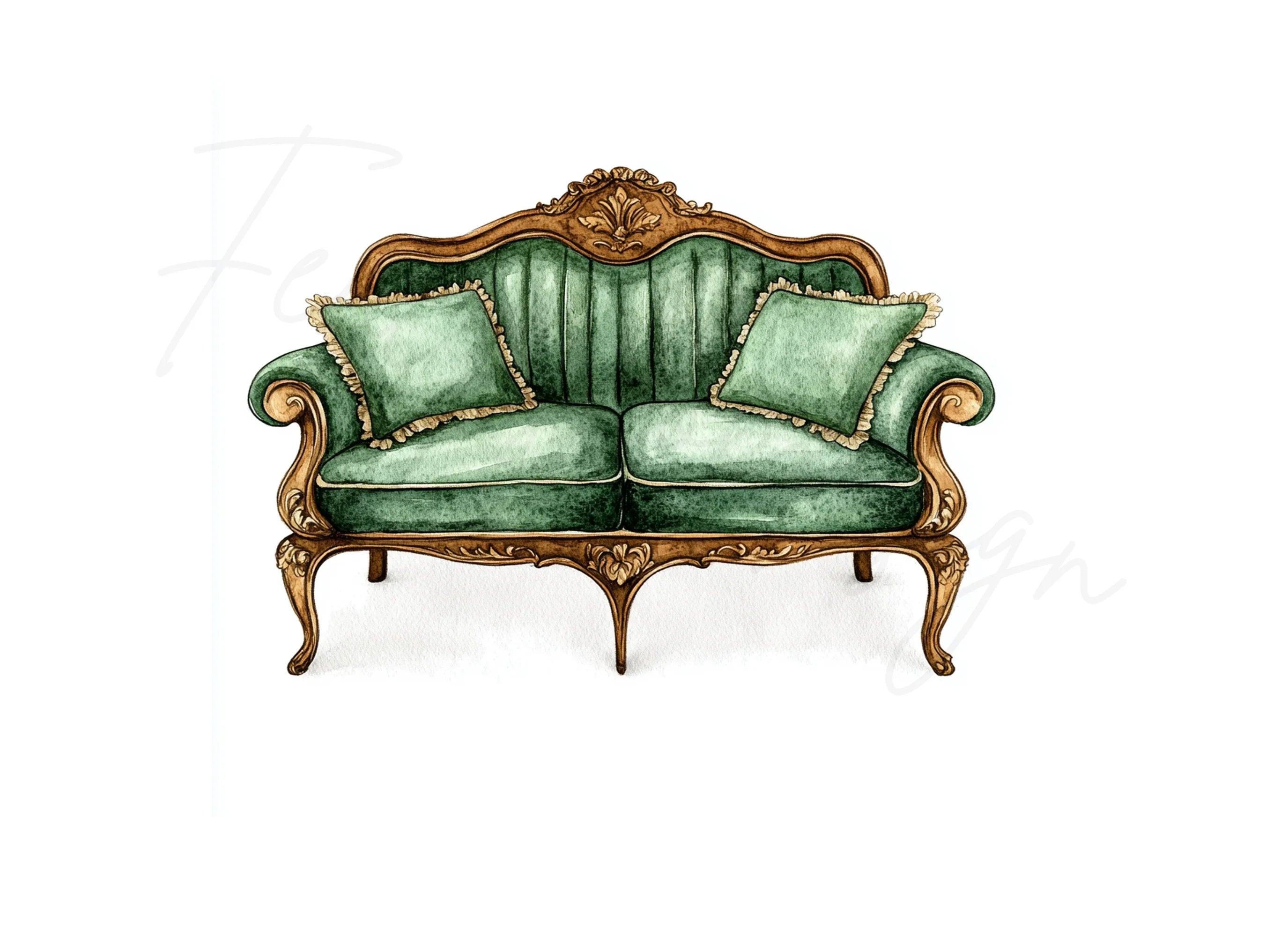 Emerald Green Sofa Clipart Bundle