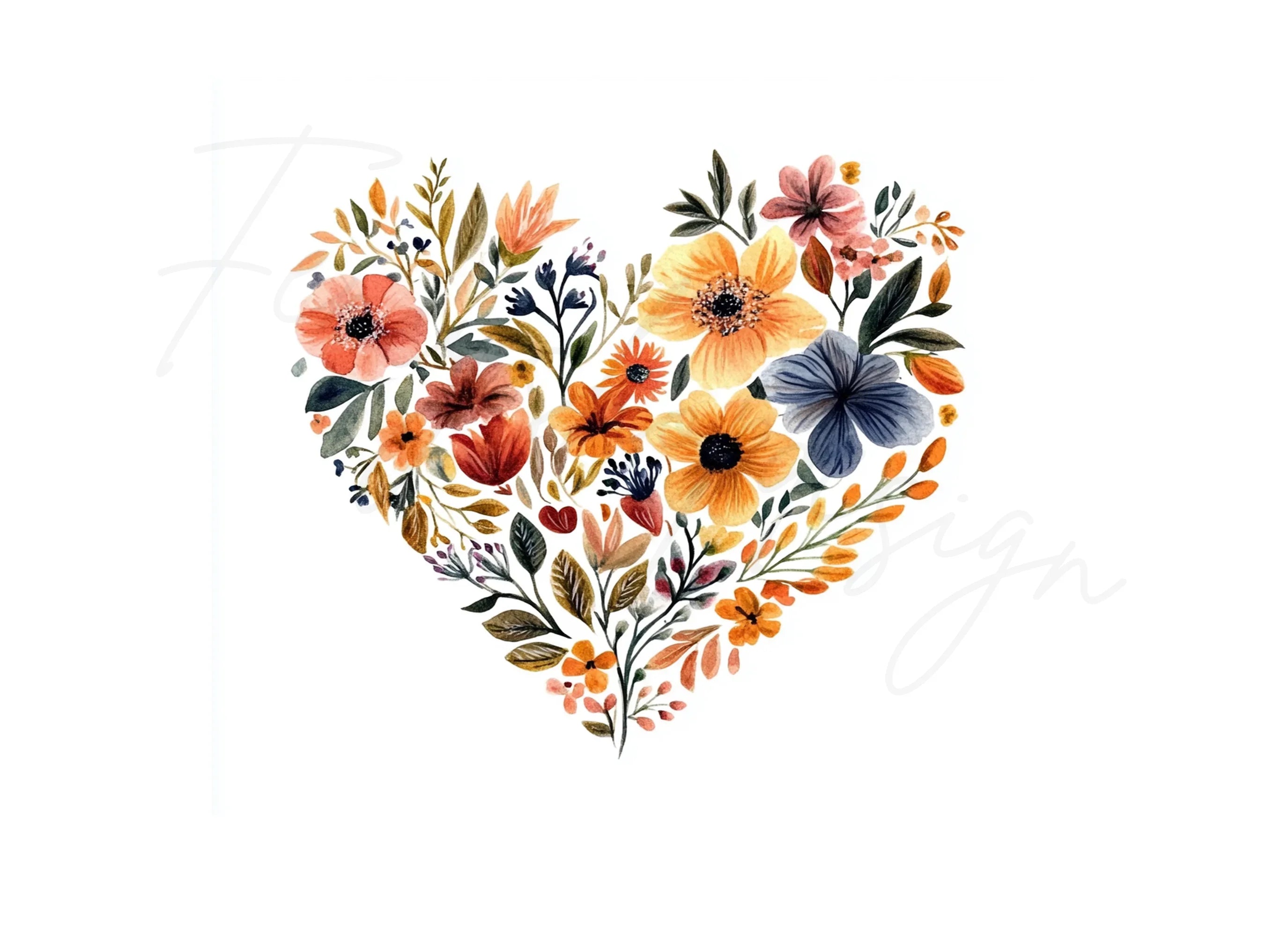 Floral Heart Clipart Bundle
