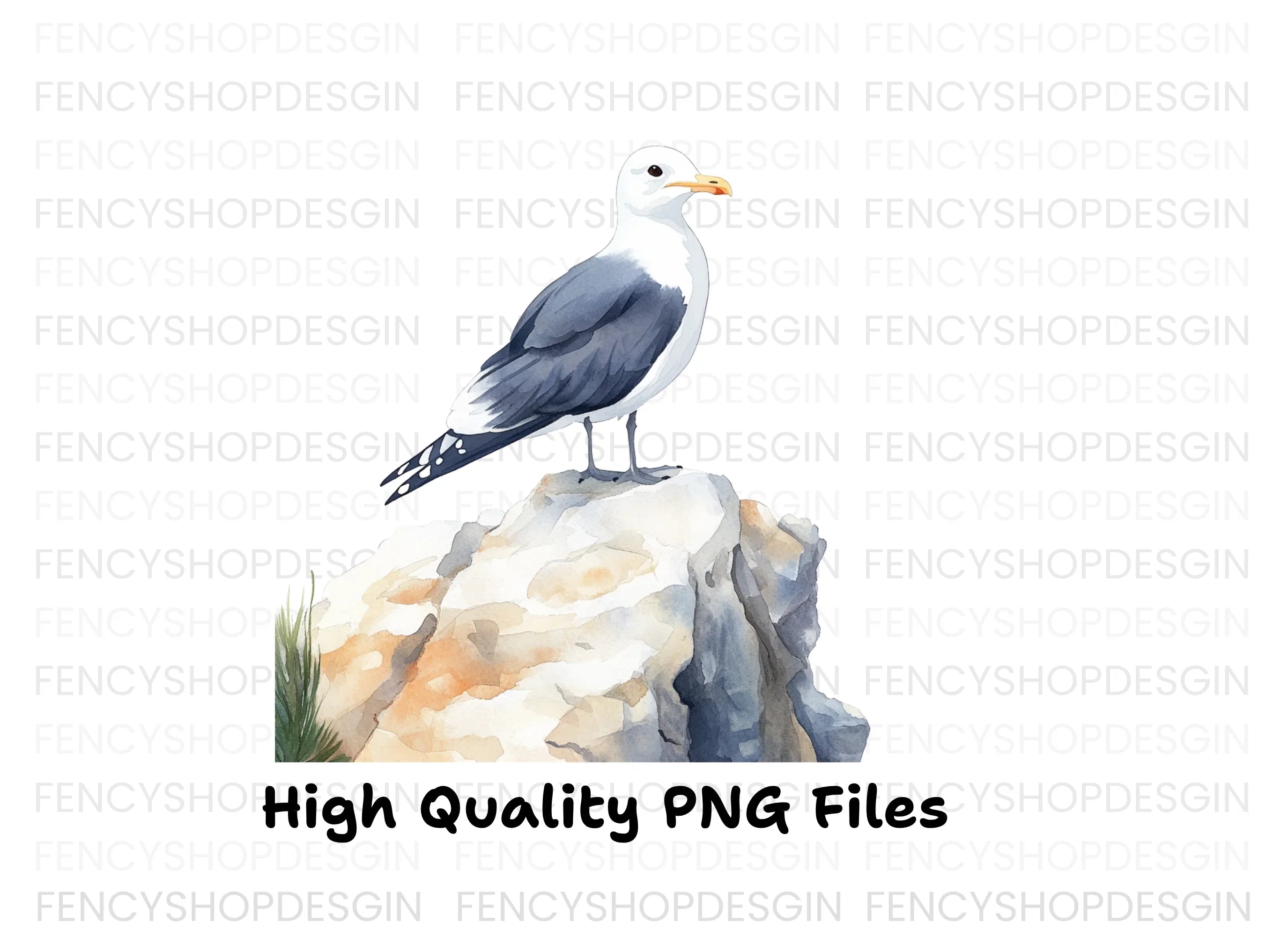 Three Seagulls on Rocks Clipart Bundle