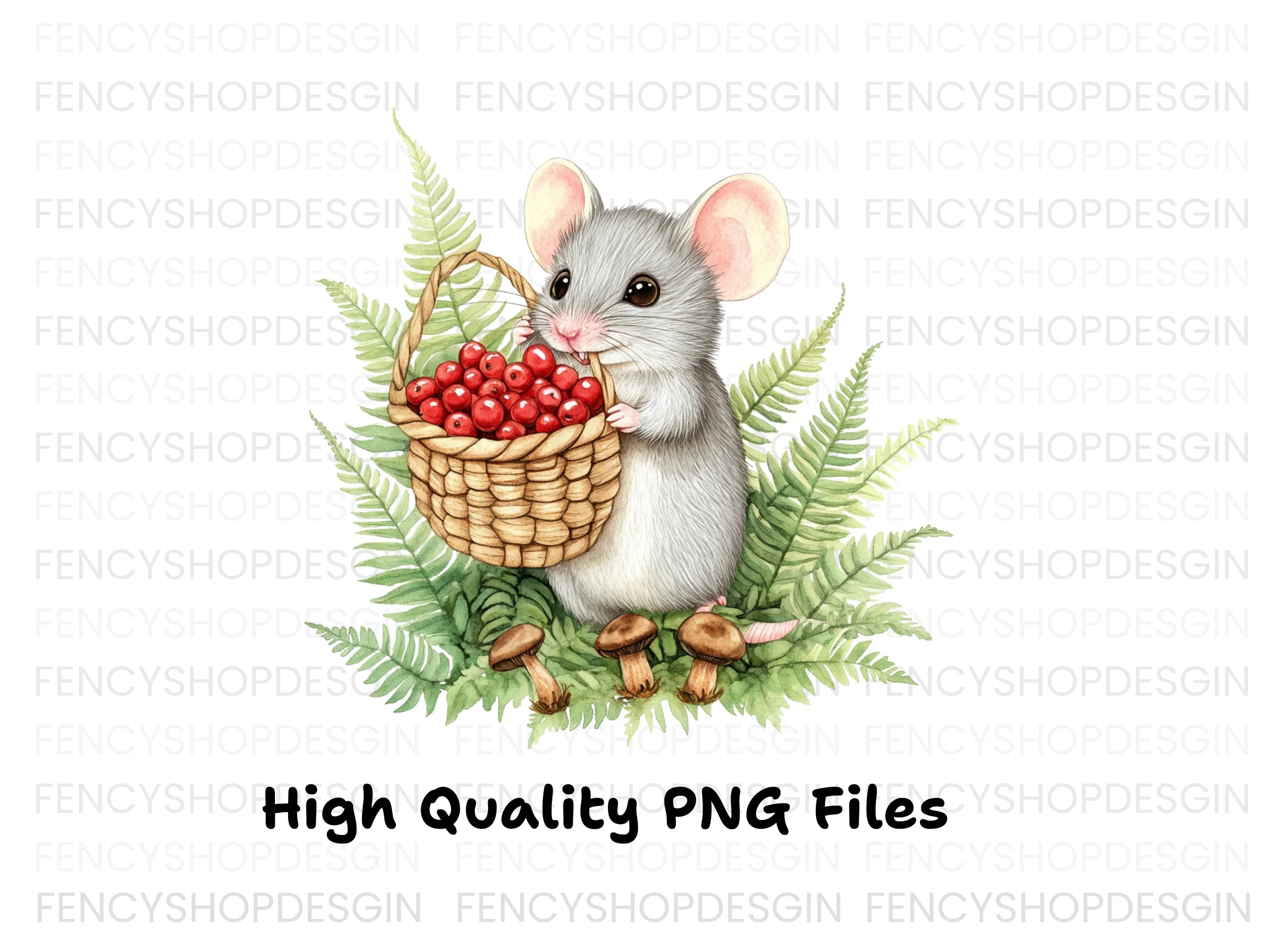 Cute Mice with Berries and Acorns Clipart Bundle