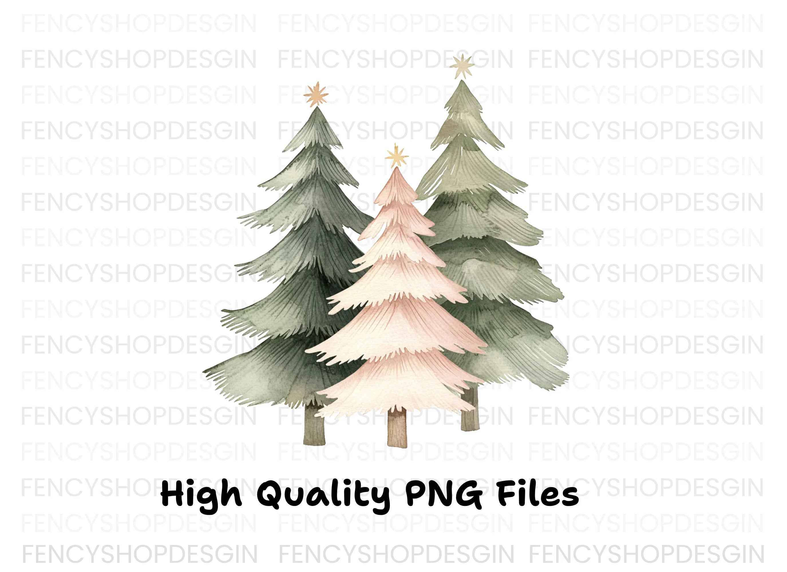 Christmas Trees with Stars Clipart Bundle