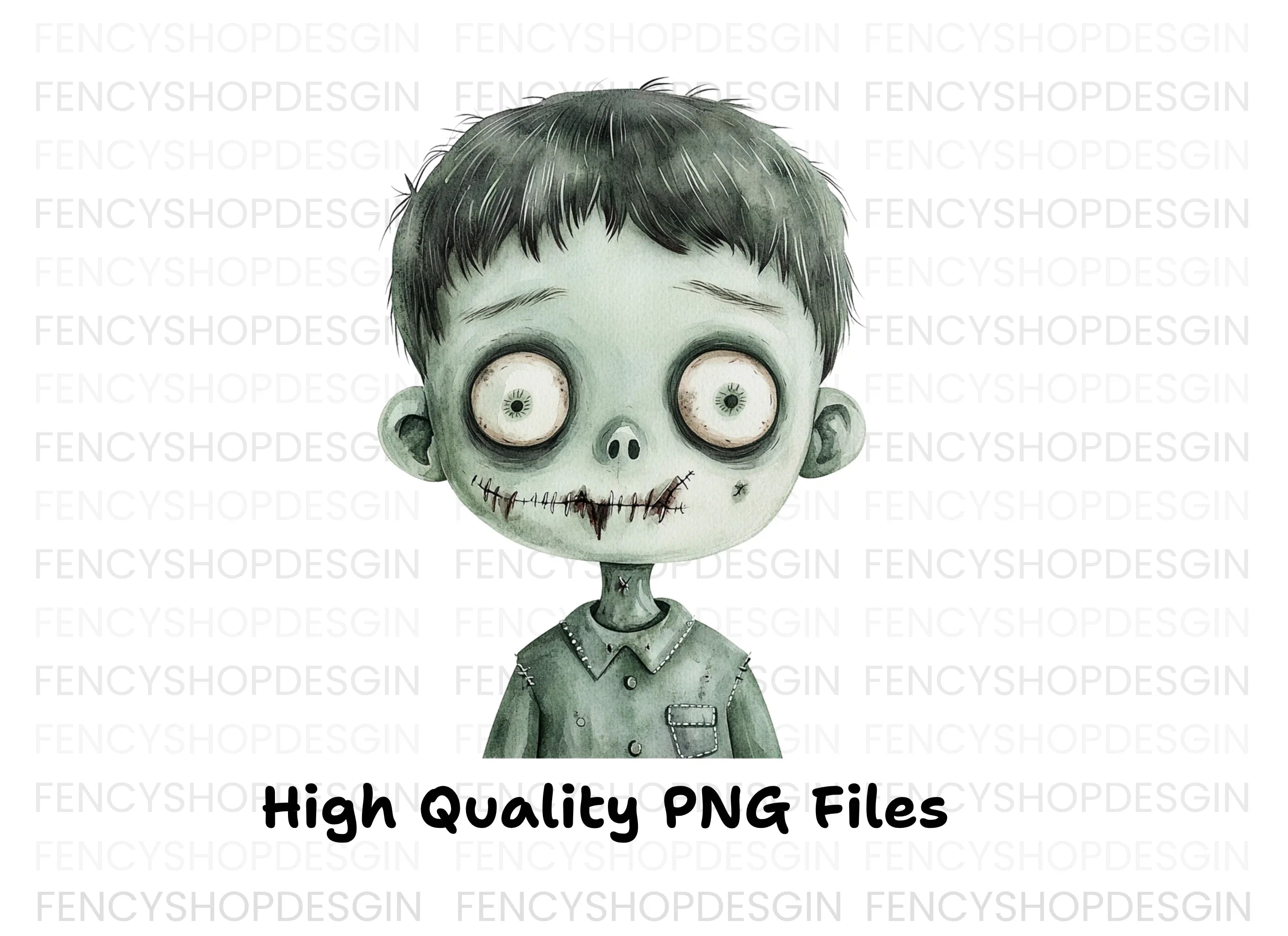 Zombie Boy Faces Clipart Bundle