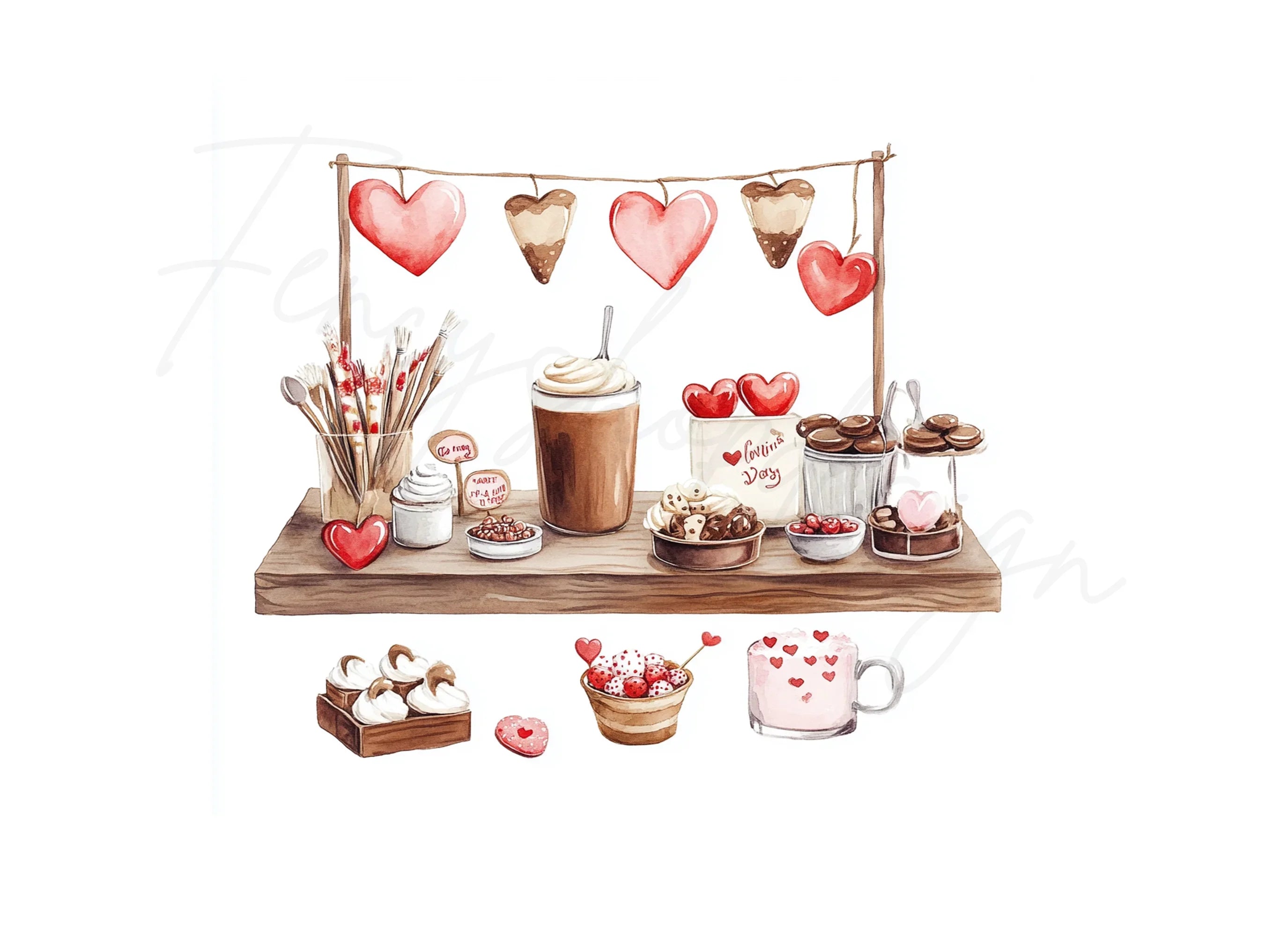 Valentine's Day Hot Chocolate Bar Clipart Bundle