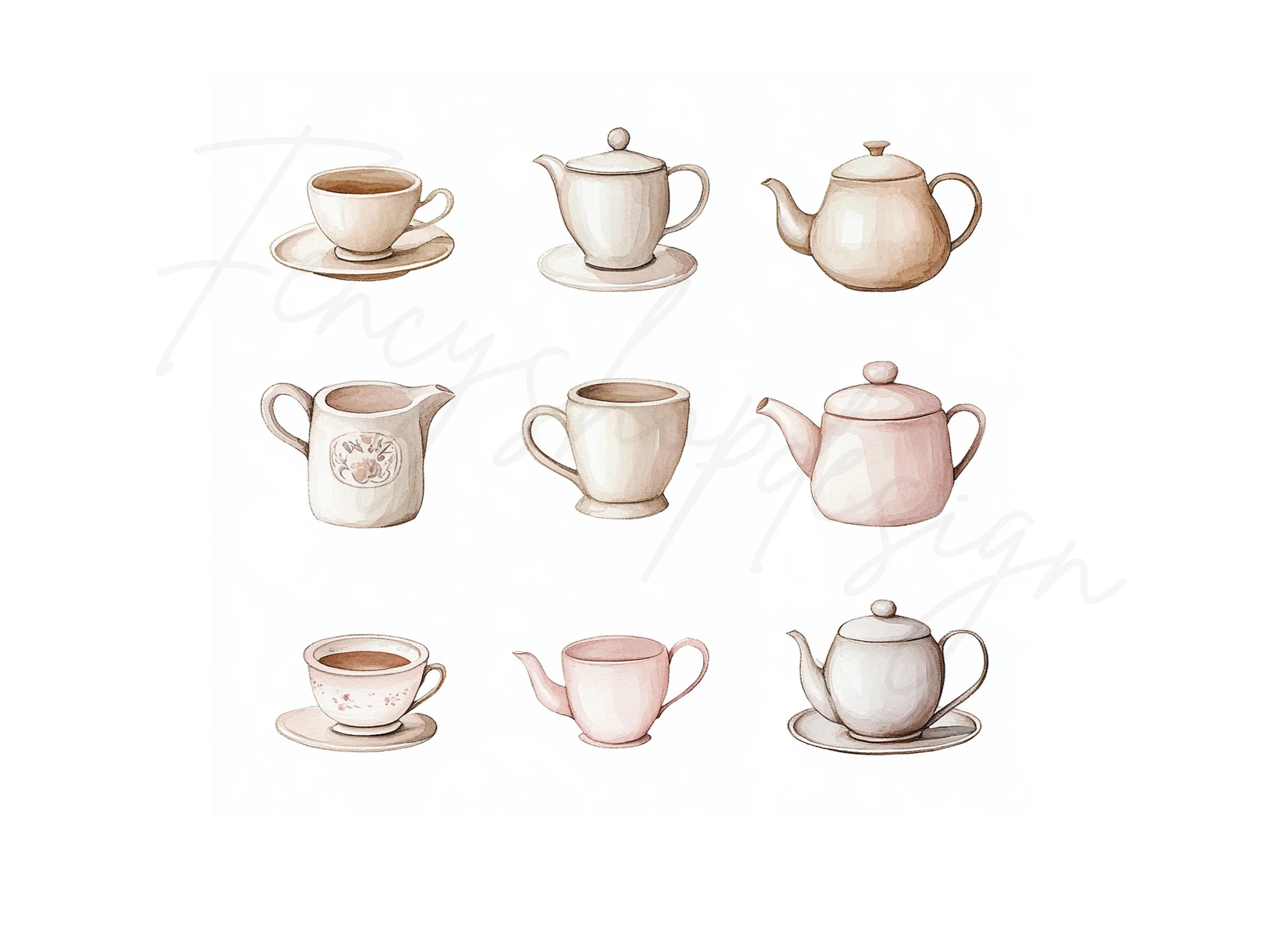 Vintage Teapots and Cups Clipart Bundle