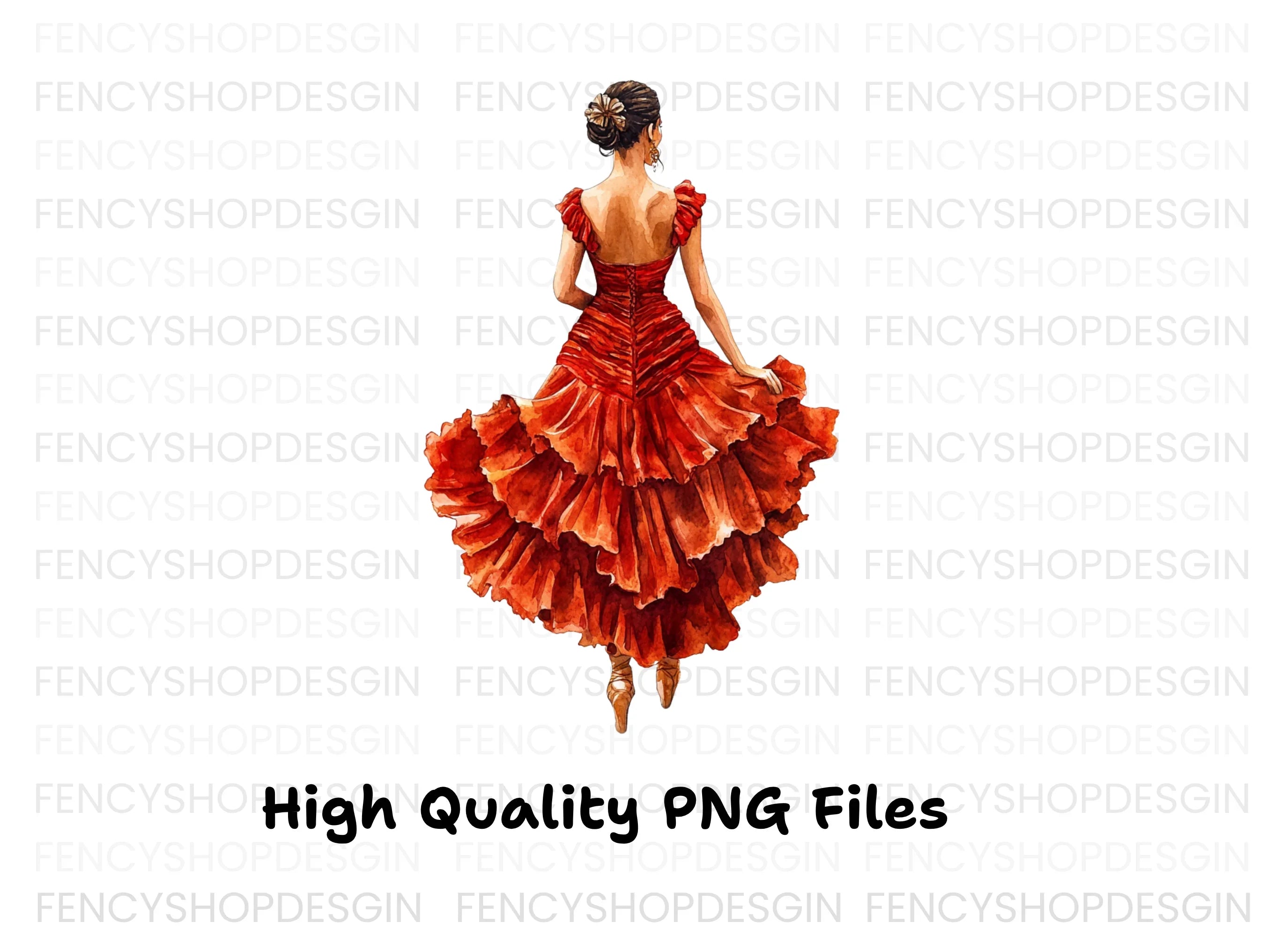 Flamenco Dancer in Red Ruffled Dress Clipart Bundle