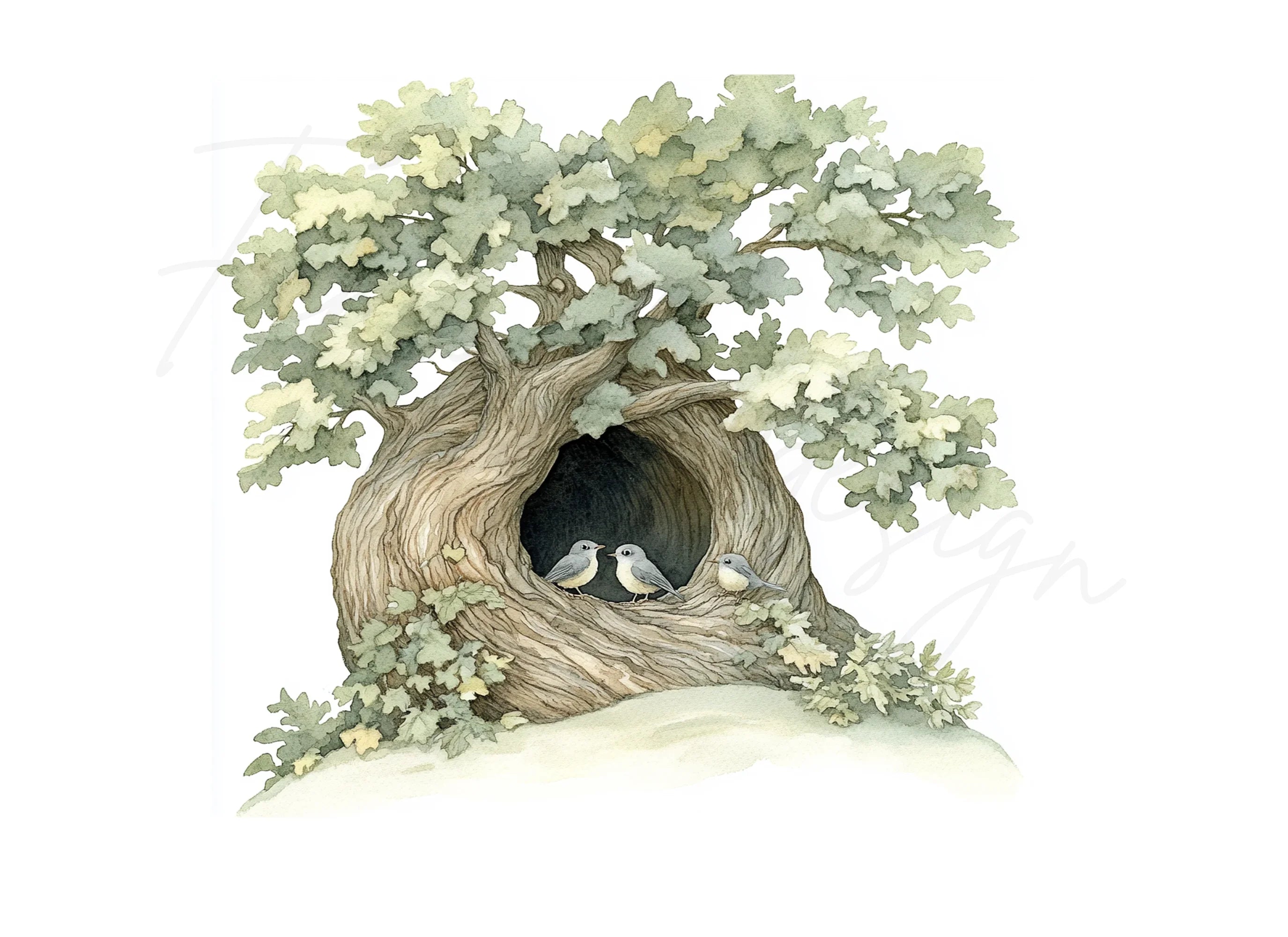 Hollow Tree with Birds Clipart Bundle
